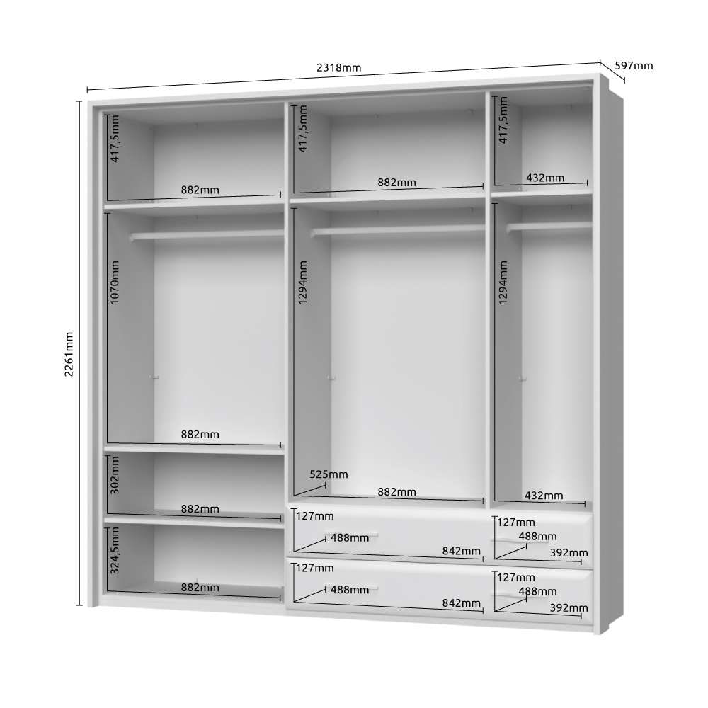 Home affaire Kleiderschrank »Gala, beige hochglänzend UV lackiert, kratzfest, FSC-zertifiziert«, (abgerundete Schubladen aus MDF im Holzdekor, soft-close), mit Beleuchtung und Passpartourahmen, hoher Schrank (224cm), 3 Breiten
