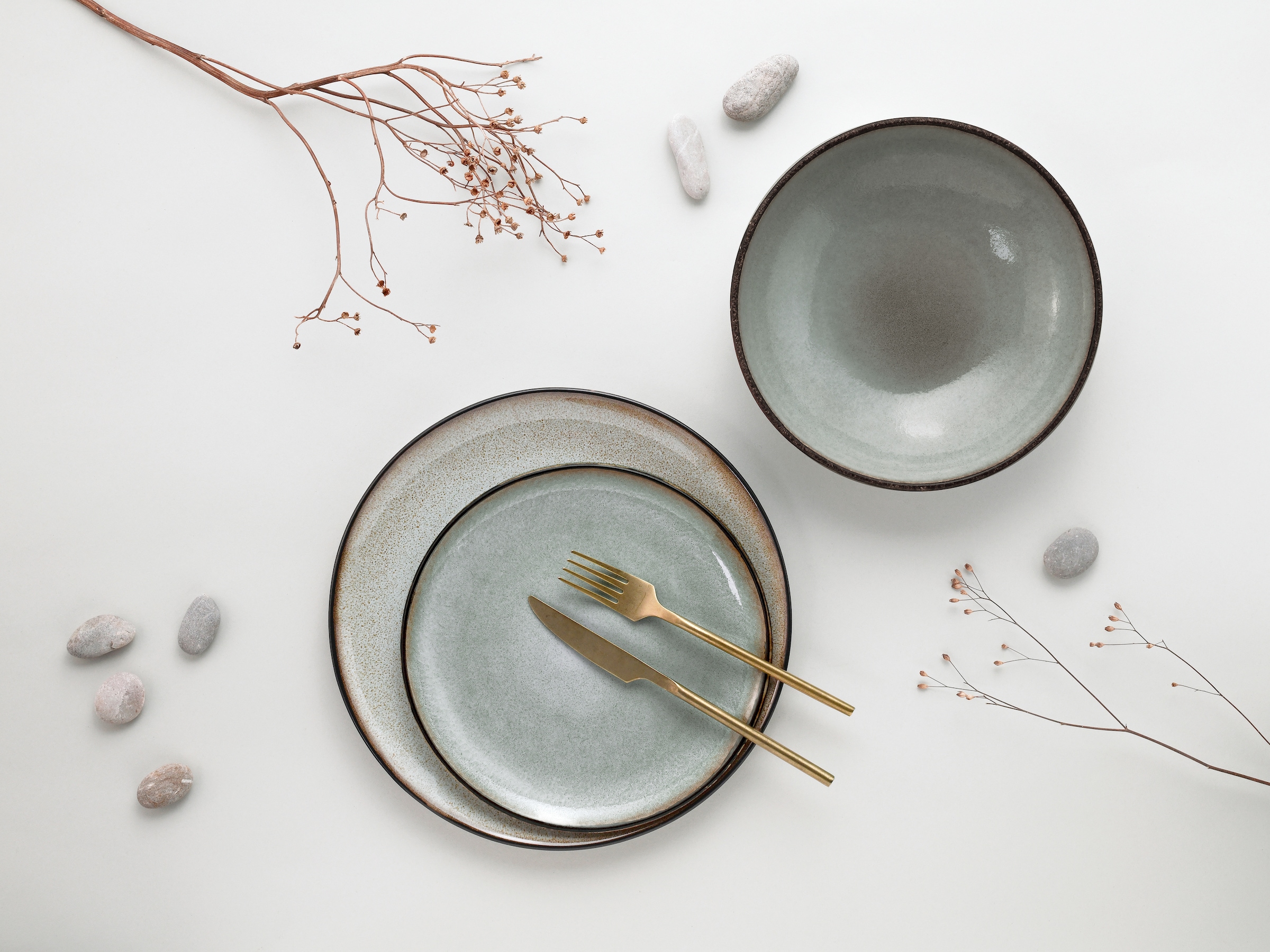 CreaTable Tafelservice »Geschirr-Set Stone Town« Service, organische Form, Handmade Charakter, 12 Teile, für 4 Personen