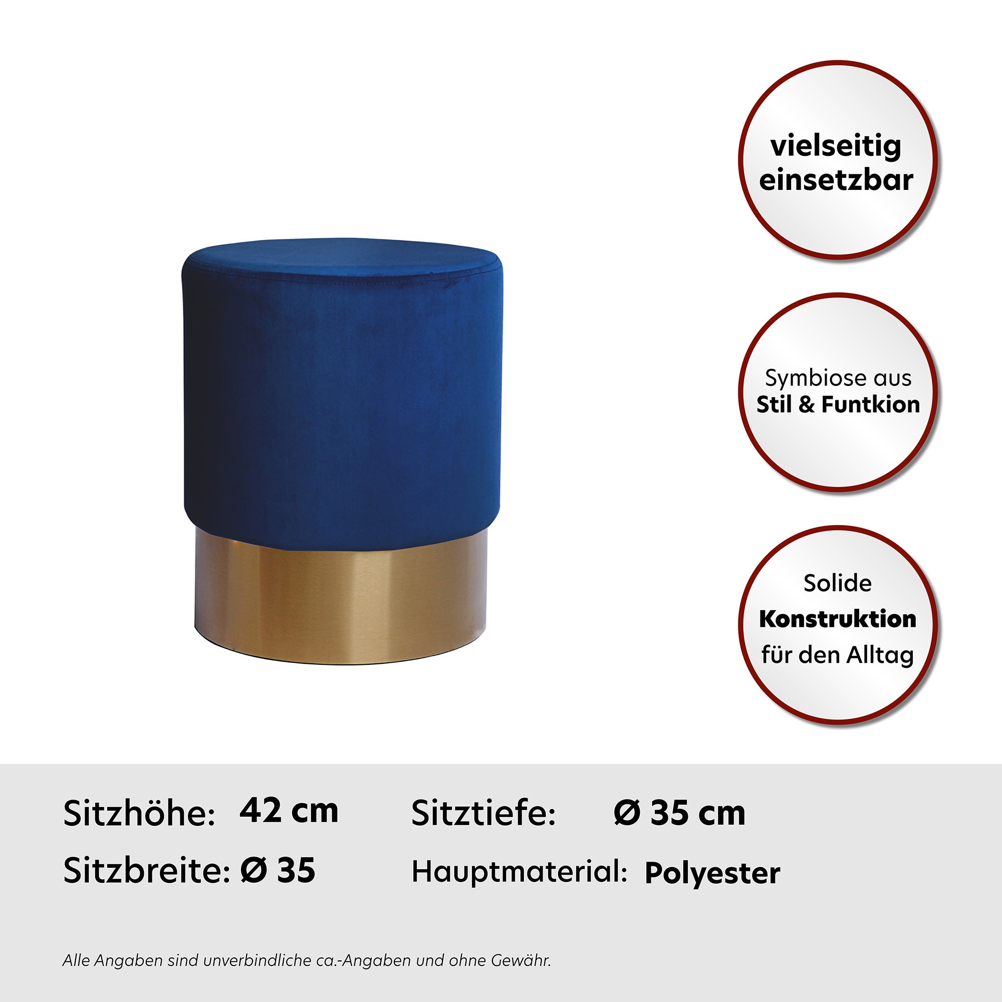 Kayoom Hocker »Nano 110, Hocker in stilvollem Design, runde Form, mit Fuß aus Metall«, (1 St.), Golz Akzente, mit pflegeleichtem Stoffbezug, runde Form
