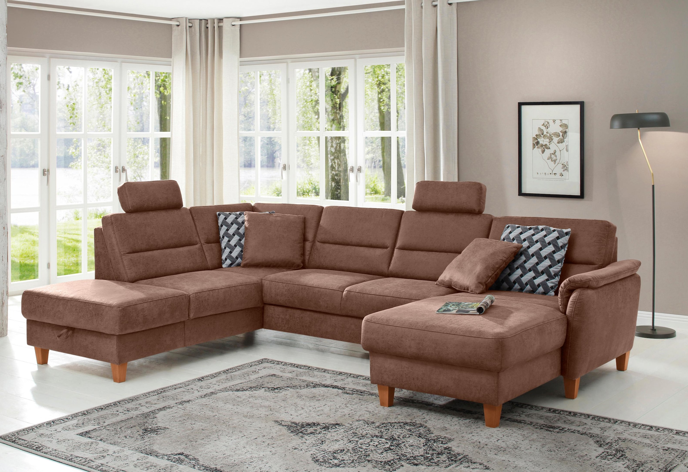 Home affaire Wohnlandschaft »Palmera U-Form, B: 308 cm« optional Bettfunkti günstig online kaufen