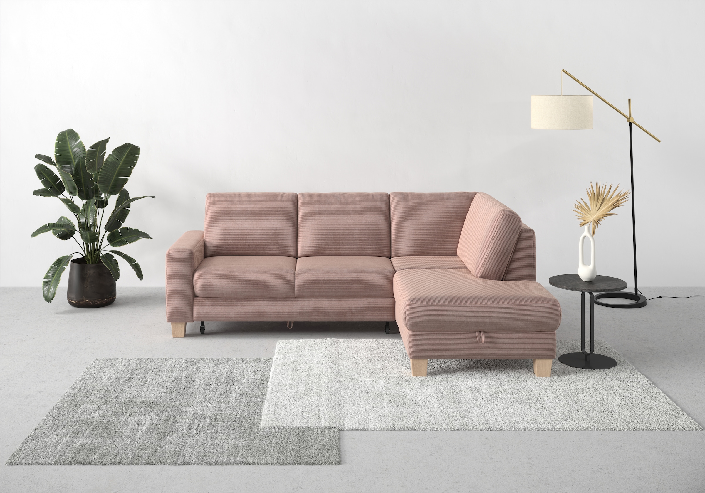 Home affaire Ecksofa »Summer L-Form«, mit Ottomane, wahlweise mit Bettfunktion und Bettkasten, Cord-Bezug