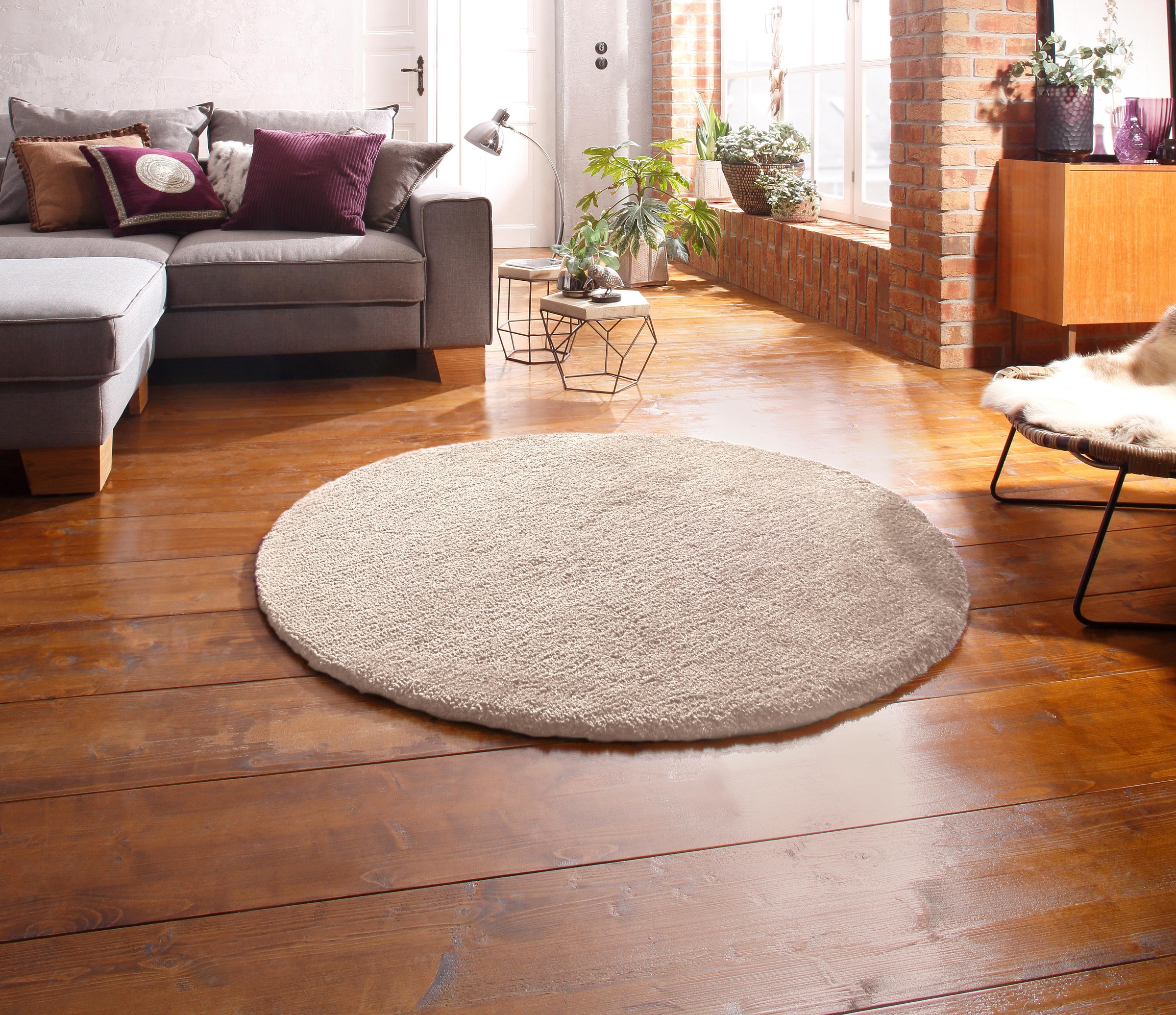 my home Hochflor-Teppich »Microfaser Teppich Magong, besonders weich, sehr feiner Flor«, rund, 25 mm Höhe, unifarben, weiche Teppiche, Wohnzimmer, Schlafzimmer, Kinderzimmer