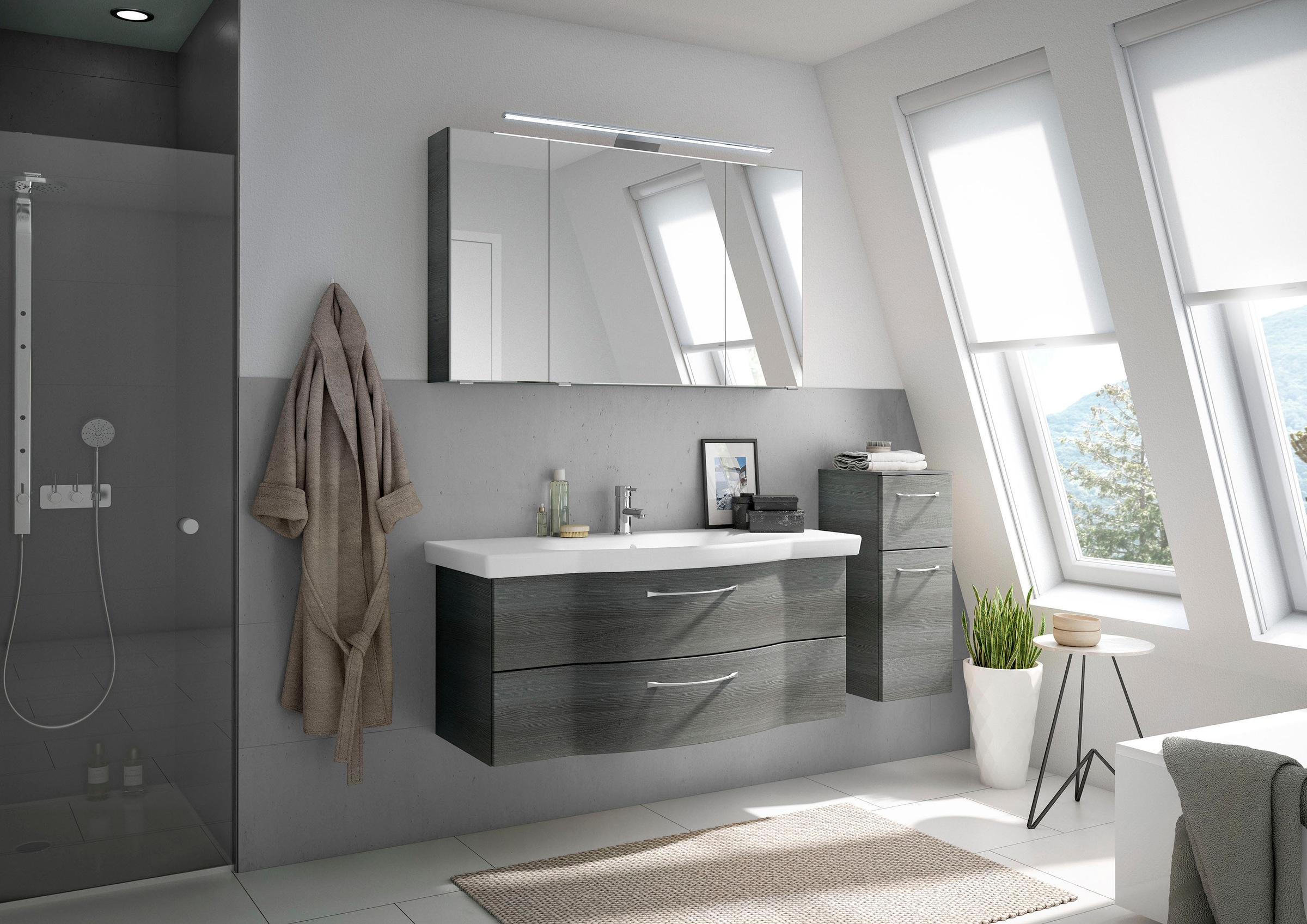 Saphir Badmöbel-Set »6005 Sprint 3-teilig, Keramik-Waschtisch mit LED-Spiegelschrank«, (4 St.), Unterschrank, inkl. Türdämpfer, 4 Türen, 3 Schubladen, Bad-Set