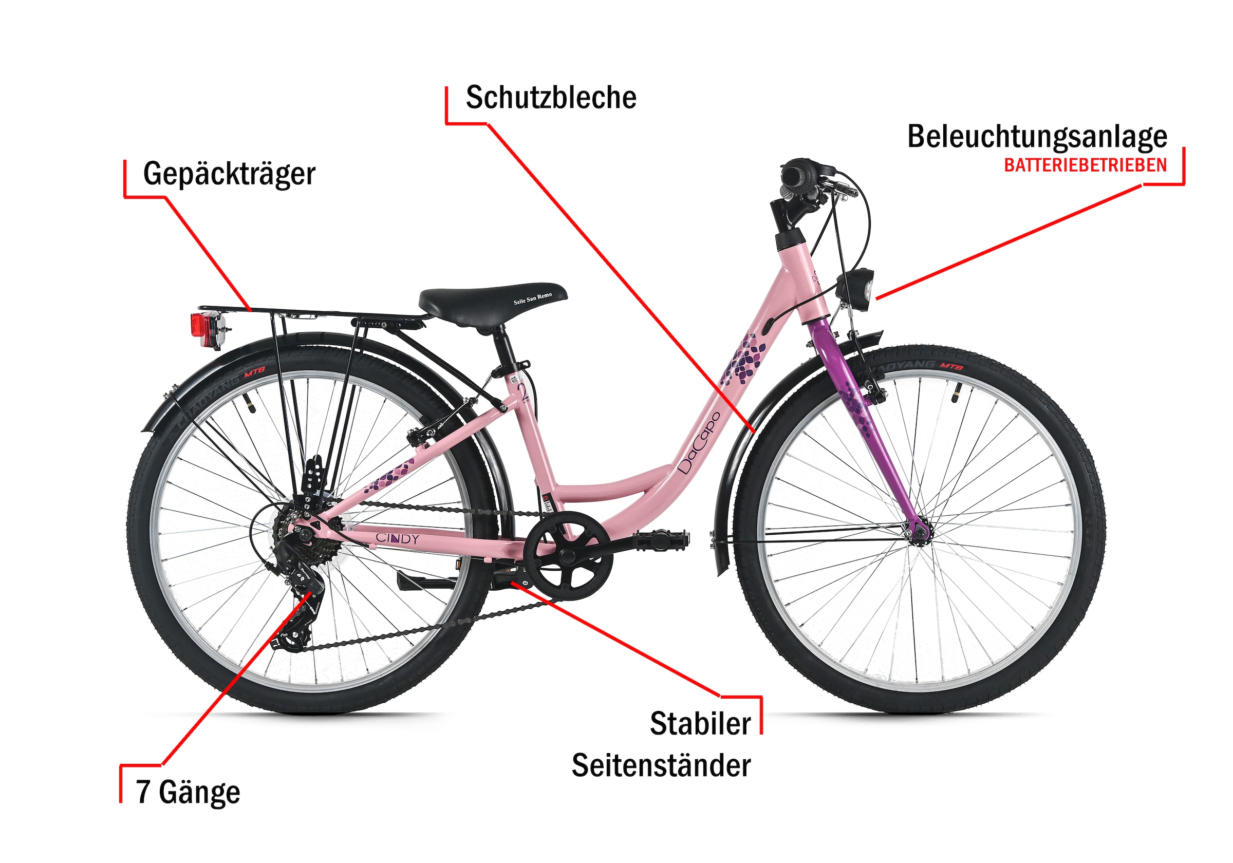 Dacapo Kinderfahrrad »24" Cindy Blau 7 Gänge RH 32 cm - Ab 8 Jahre« 7 Gang Kettenschaltung