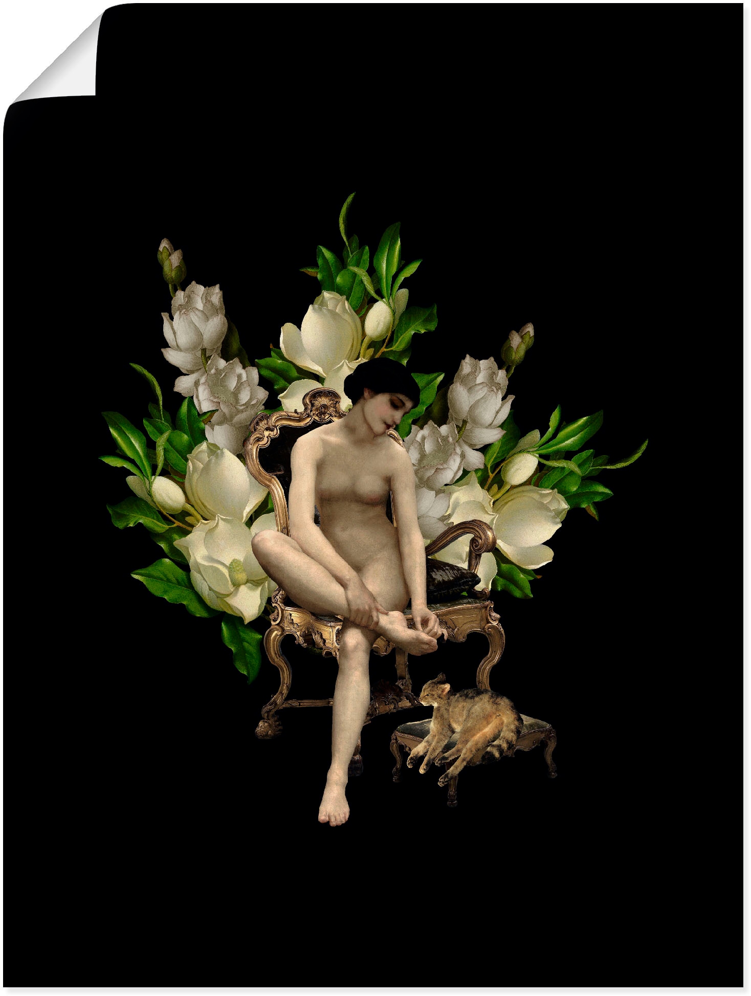 Artland Poster »Venus mit Katze und Magnolien«, Gottes Bilder, (1 St.), als Alubild, Leinwandbild, Wandaufkleber oder Poster in versch. Größen