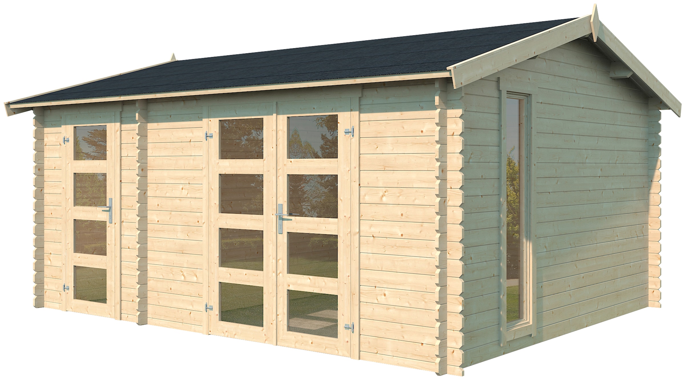 LASITA MAJA Gartenhaus »Carroz 2«, (Set), Blochbohlenhaus 28mm 2-Raum, Fundamentmass 4560x3600, Naturbelassen