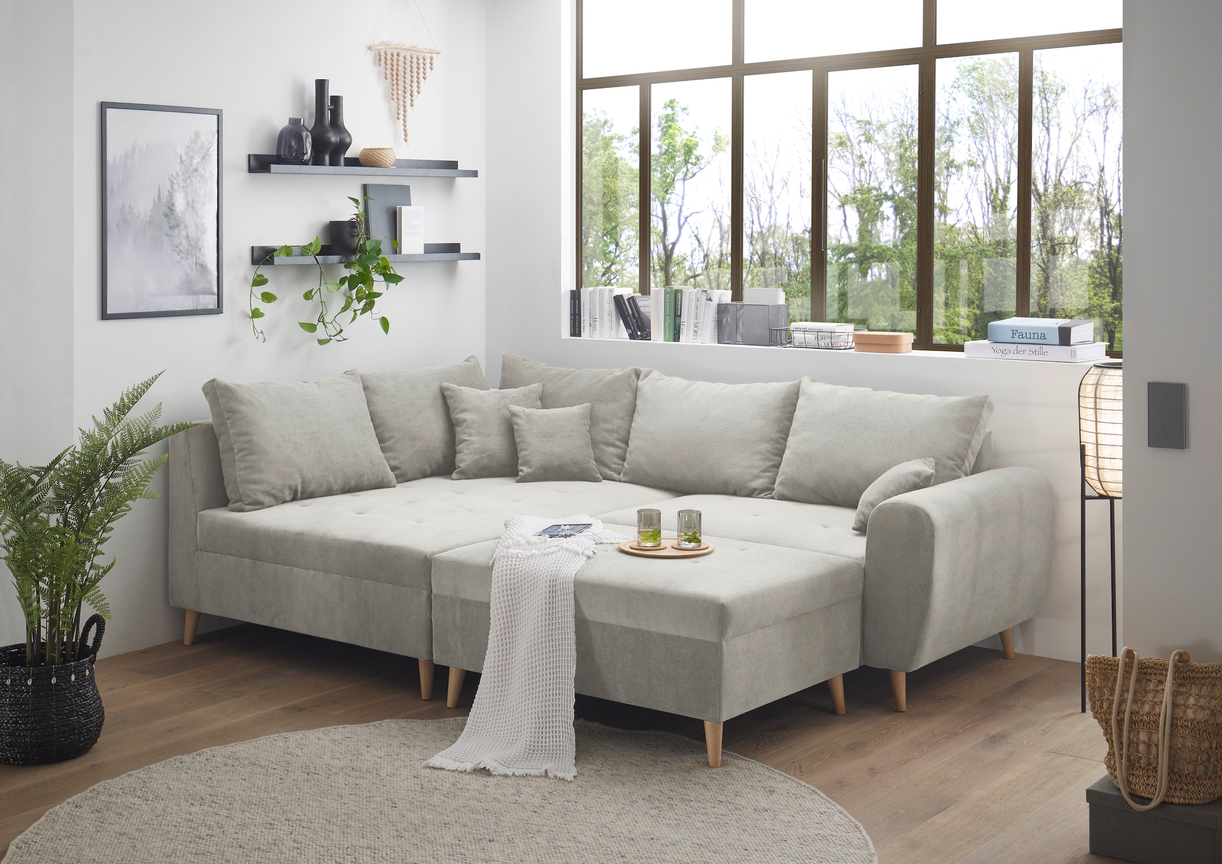 ED EXCITING DESIGN Ecksofa »Calanda L-Form«, mit Hocker & 3 Zierkissen