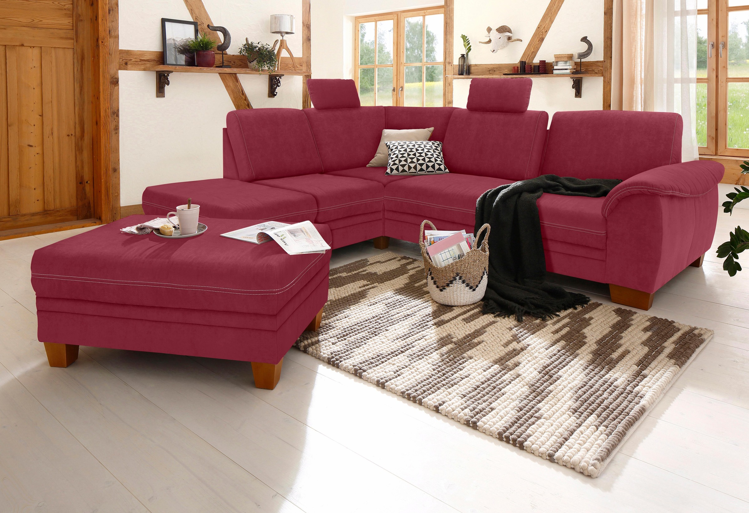 Home affaire Ecksofa »Husum L-Form«, mit Sitztiefenverstellung, Federkern-Polsterung und Kontrastnaht