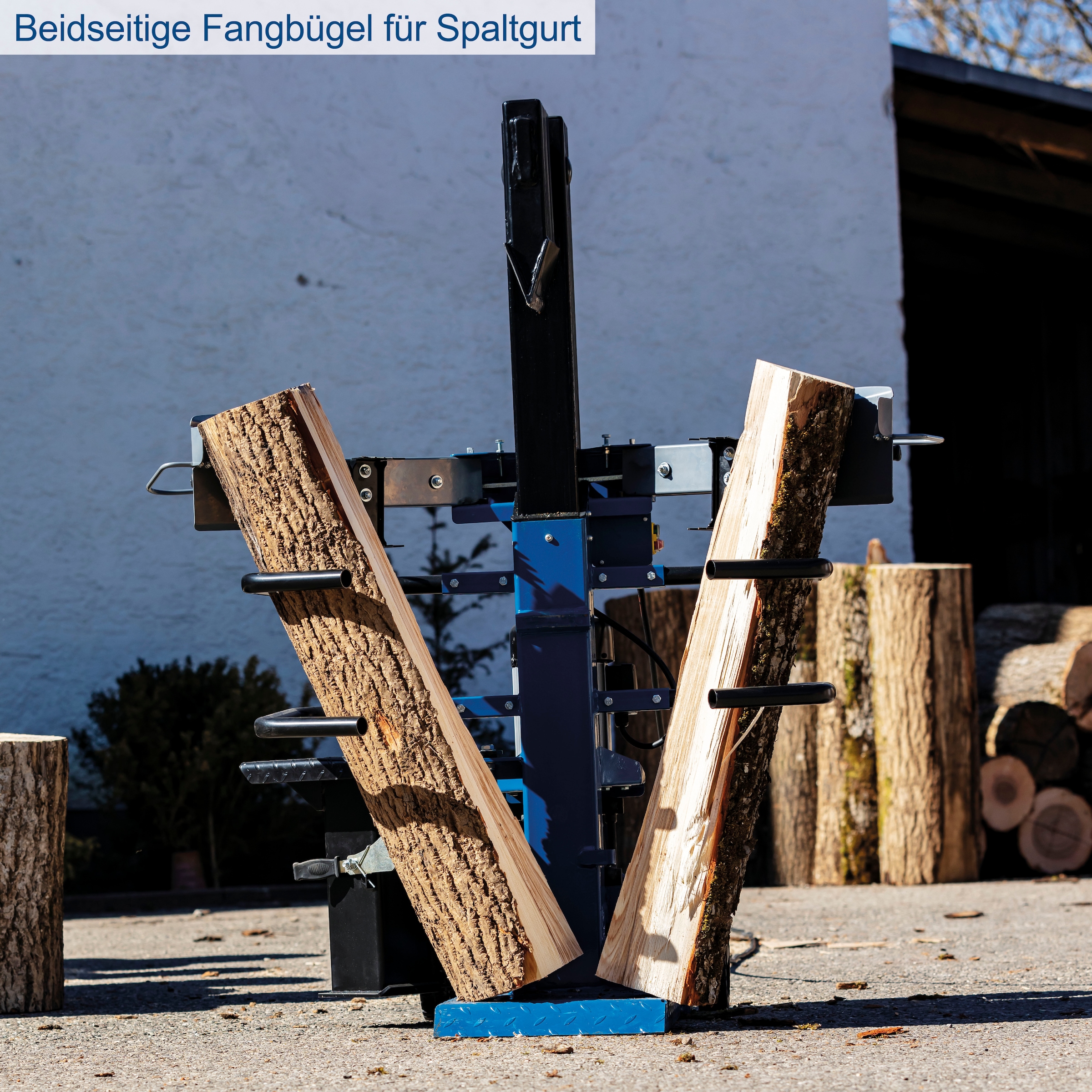 Scheppach Holzspalter »»Com 8t«, 3150 W / 3500 W, Patentierte Spalttechnik«, einziger Spalter Europas unter 8 t der Meterholz spalten kann
