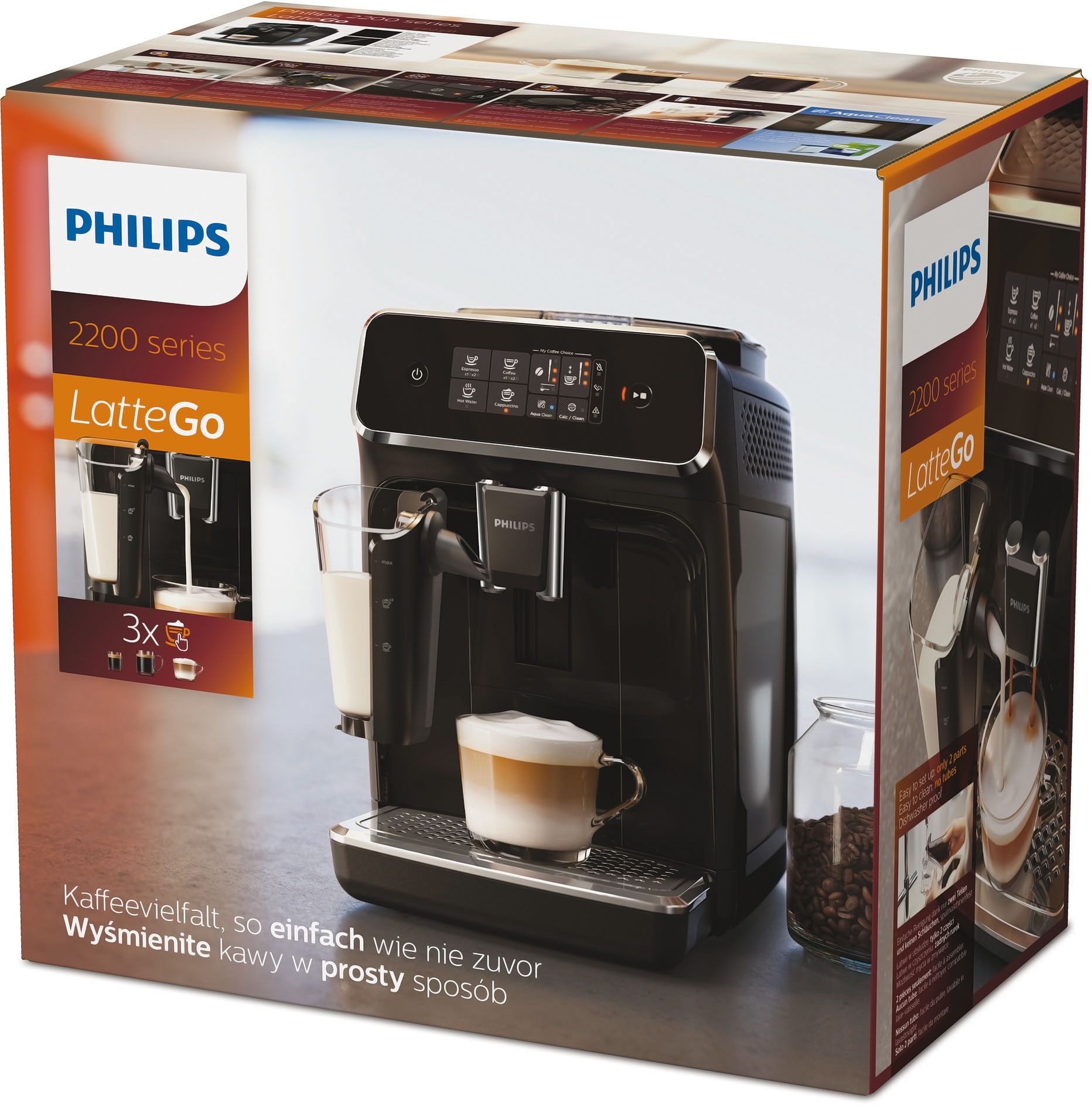 Philips Kaffeevollautomat »2200 Serie EP2231/40 LatteGo«, 3 Kaffeespezialitäten, SensorTouch Oberfläche