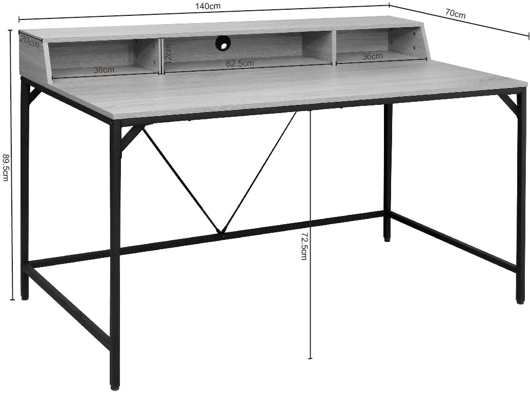 INOSIGN Schreibtisch »Endre«, (Breite 140 cm), mit Monitoraufsatz, 3 Fächern & Kabeldurchlass, Metallgestell
