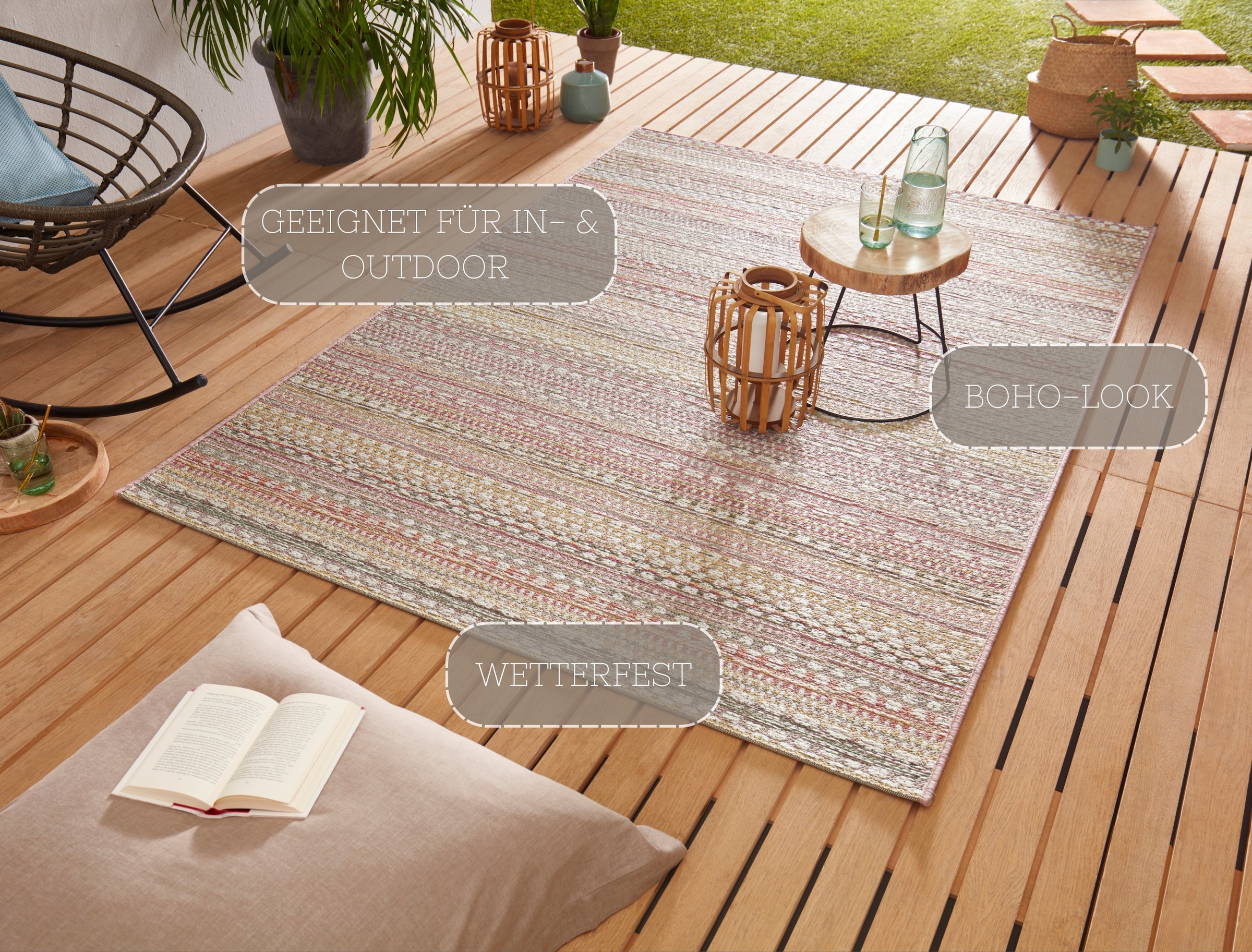 HANSE Home Teppich »Pine«, rechteckig, 7 mm Höhe, In-und Outdoor geeignet, Strapazierfähig und pflegeleicht, Flachgewebe