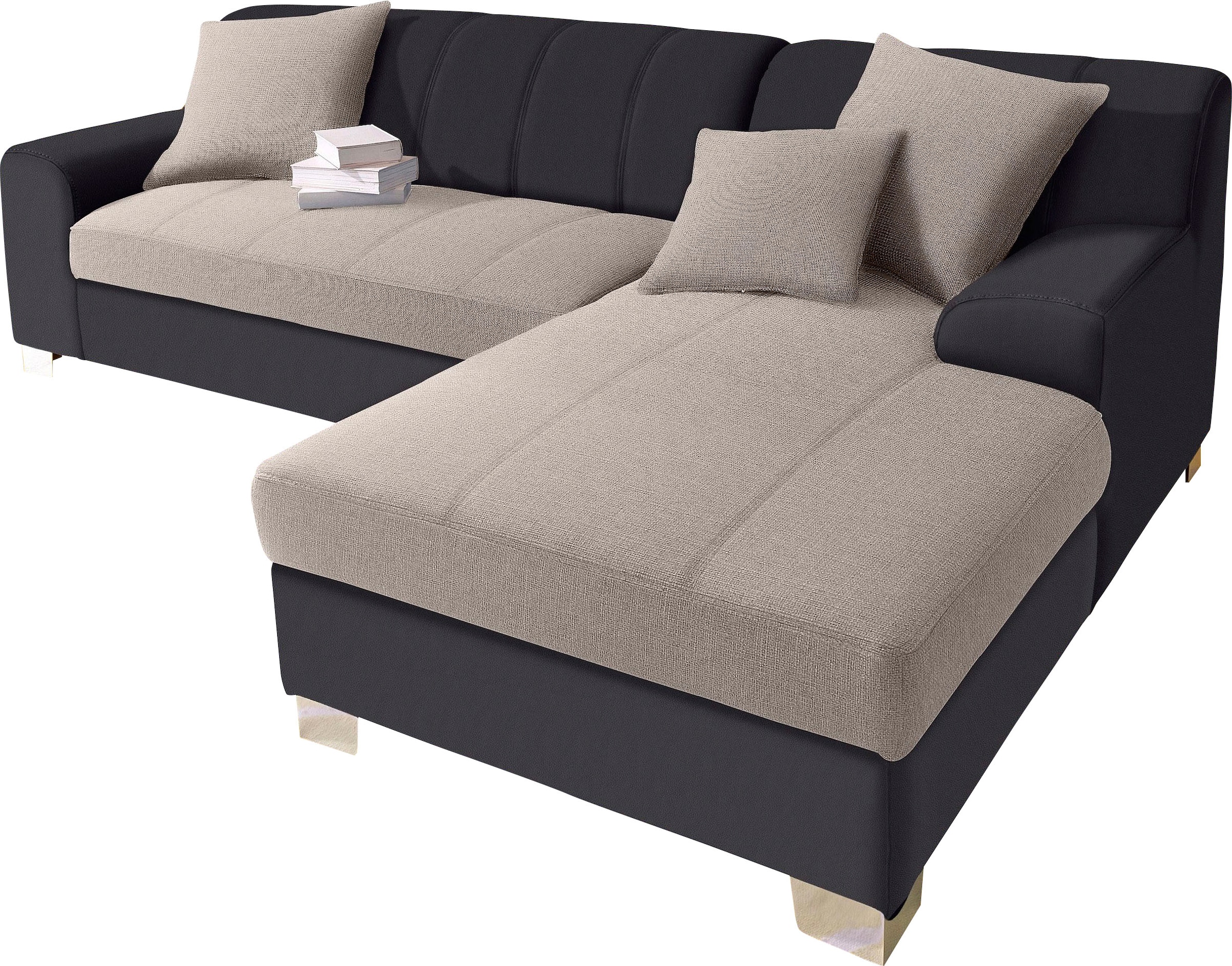 DOMO collection Ecksofa »Turah incl. Zierkissen, moderne Steppung, auch in Leder«, wahlweise mit Bettfunktion, Schlafsofa, B/T/H: 239/152/75 cm, L-Form
