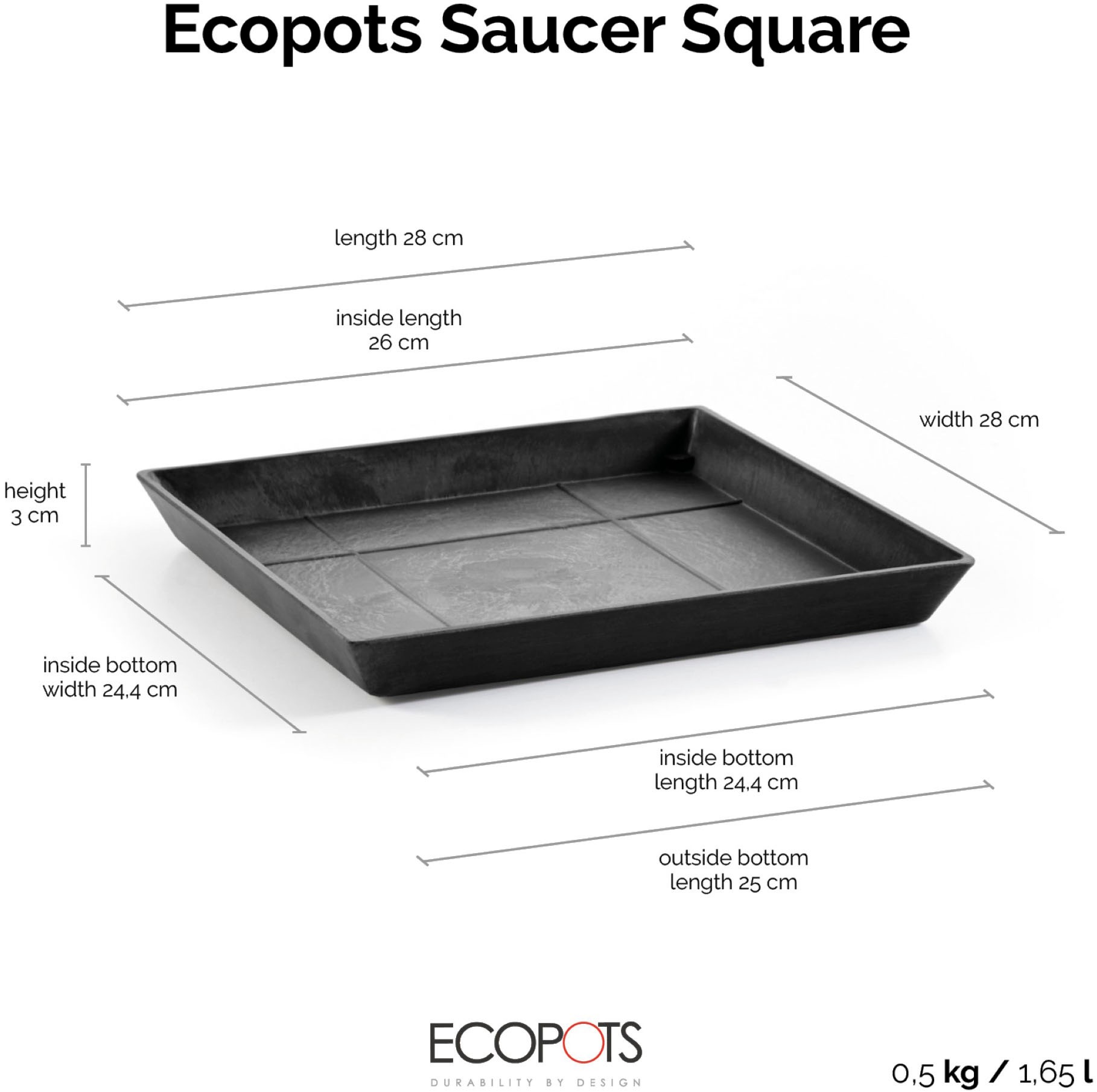 ECOPOTS Blumentopfuntersetzer »SQUARE SAUCER Dark Grey« BxTxH: 28x28x3 cm