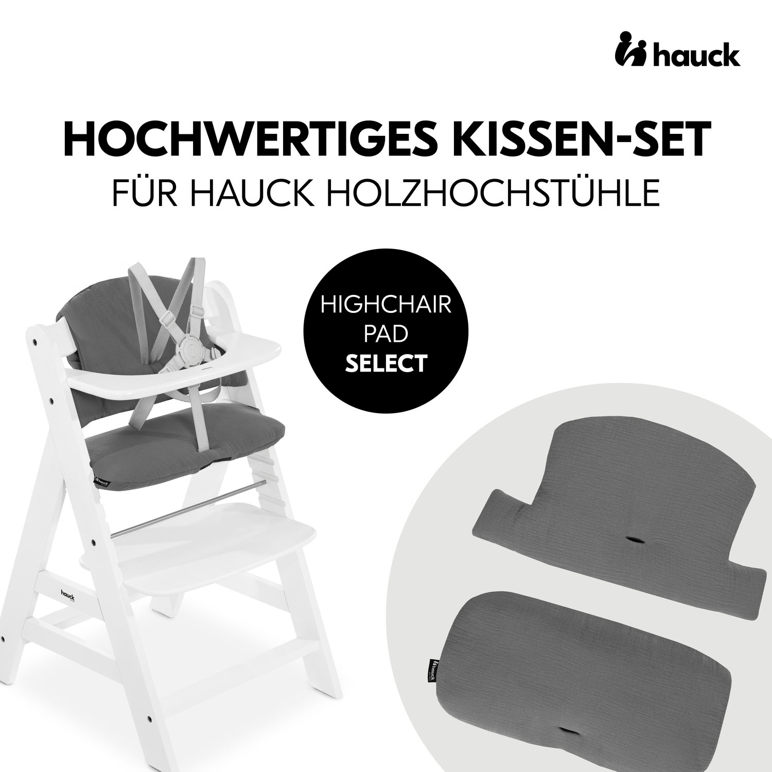 Hauck Kinder-Sitzauflage »Highchair Pad Select Muslin, dark Grey«, für die hauck Holzhochstühle Alpha+, Beta+ und Arketa