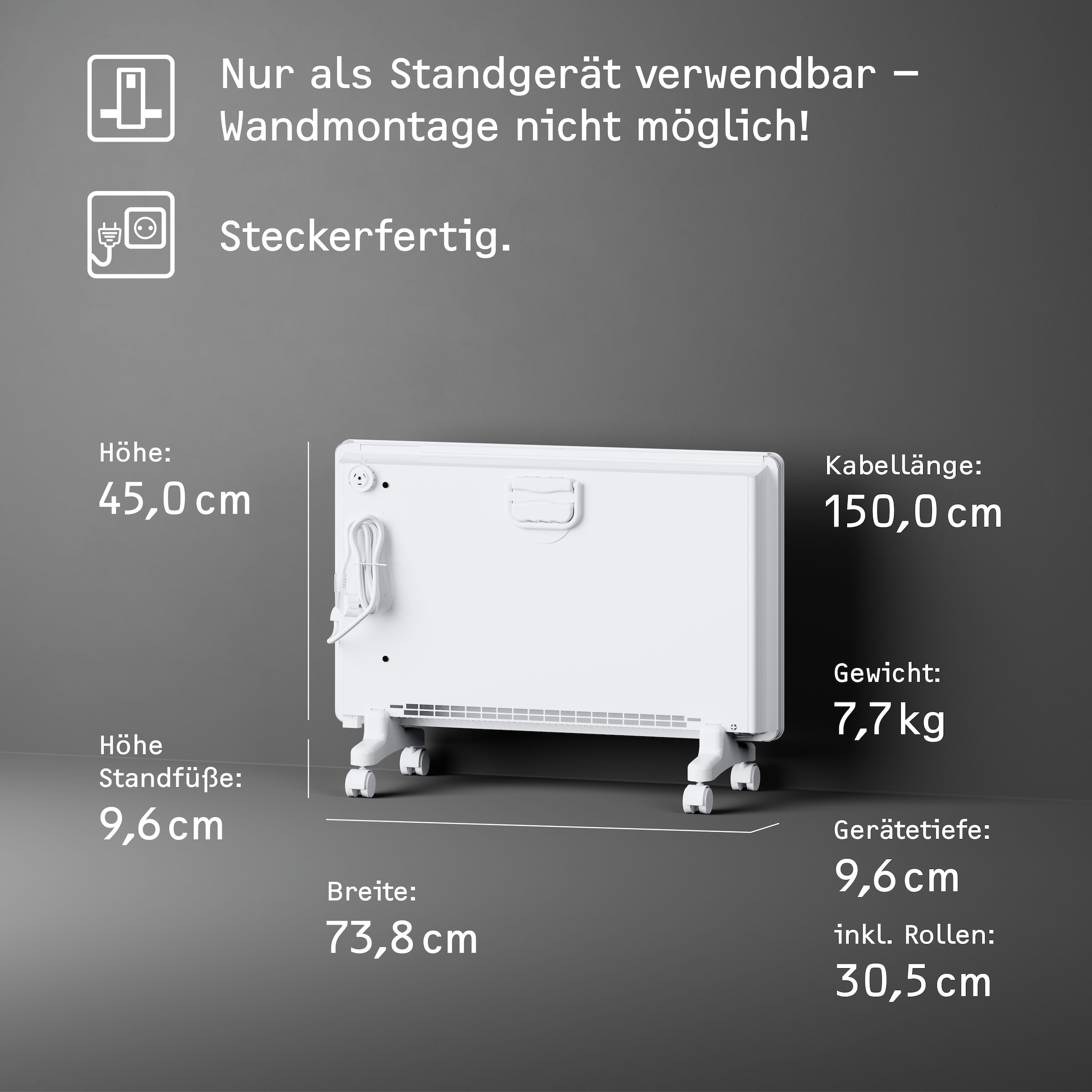 STIEBEL ELTRON Konvektor »»EG-50-TR2-PM«, Heizlüfter energiesparend, 2 kW«, Konvektor-Heizung mit einfacher Regelung, 2 kW, energiesparend, Rollen