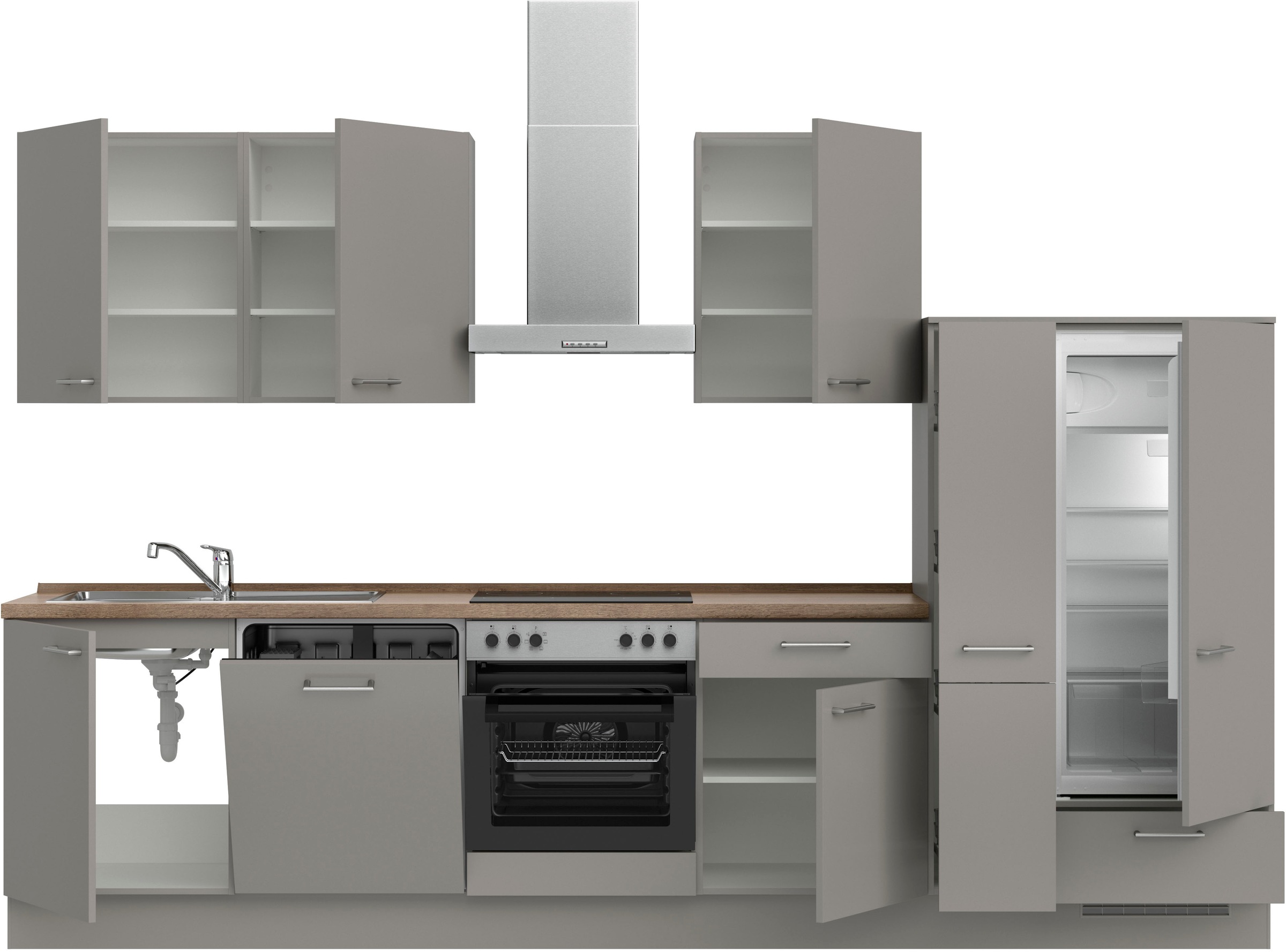 nobilia® Küchenzeile »"Laser I", Ausrichtung wählbar, Breite 330 cm«, vormontiert, wahlw. mit unterschiedlichen E-Geräten-Sets