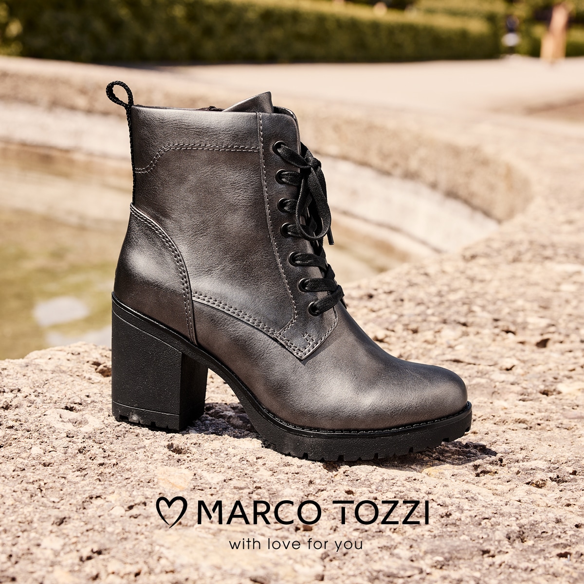 MARCO TOZZI Schnürstiefelette  , Blockabsatz, Stiefelette, Schnürboots in veganer Verarbeitung