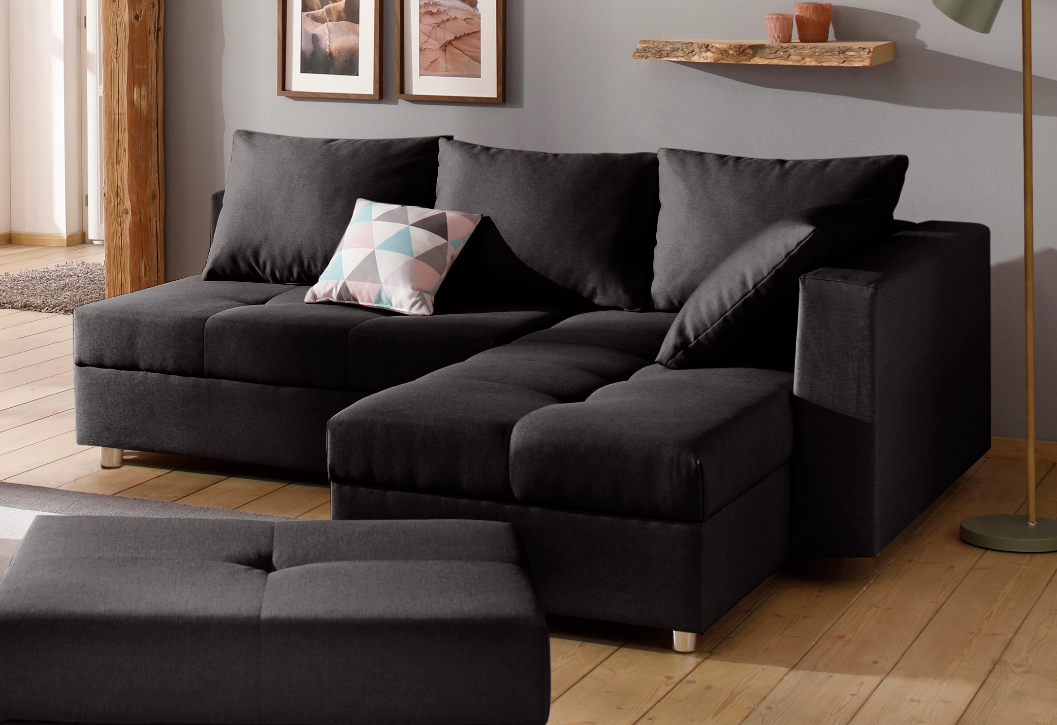 Home affaire Ecksofa »Italia L-Form, B: 217 cm« Bettfunktion, Bettkasten & 1 Zierkissen, Federkern