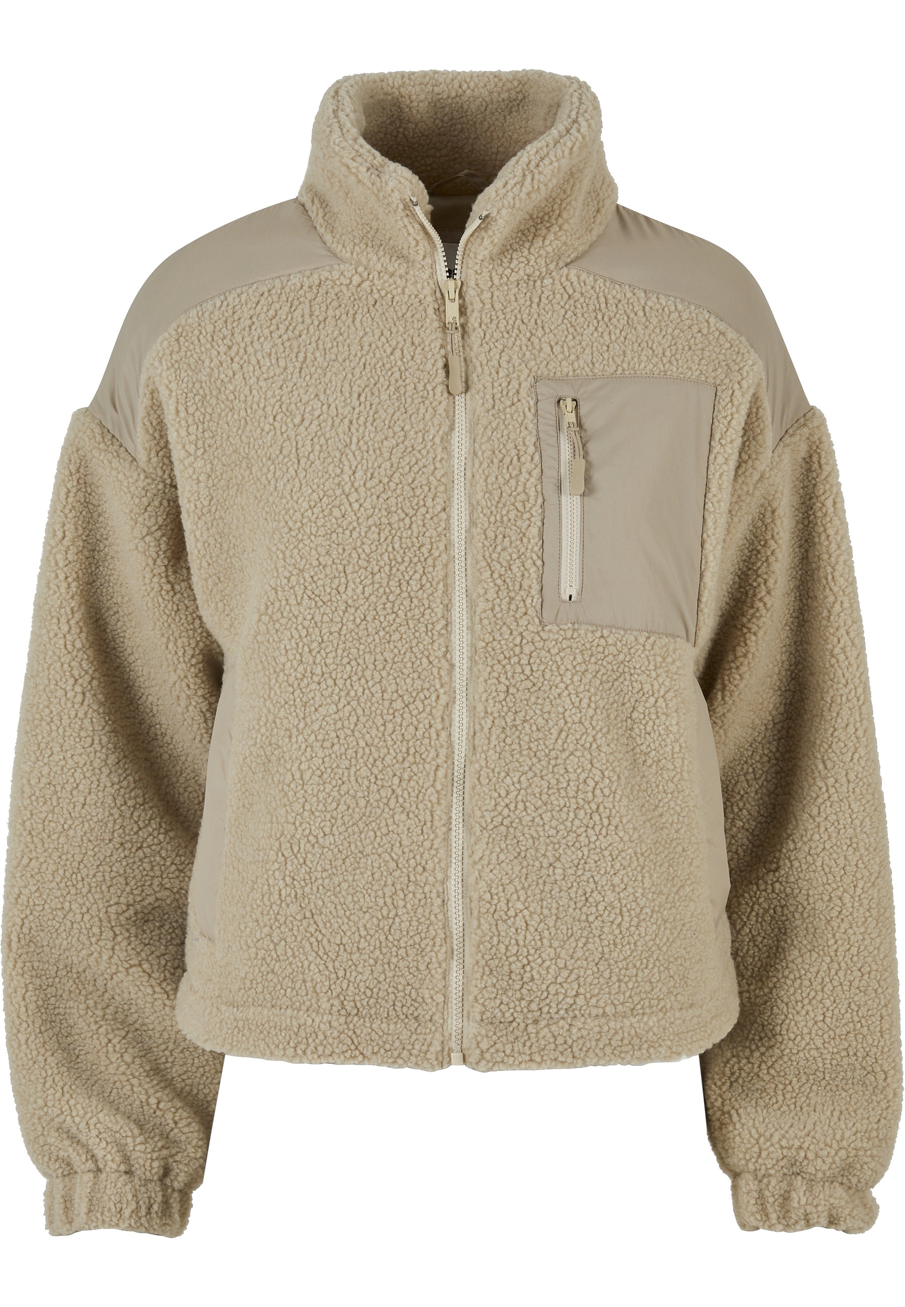 URBAN CLASSICS Winterjacke »Urban Classics Damen Ladies Sherpa Mix Jacket« 1 Stk. tlg. mit Kapuze