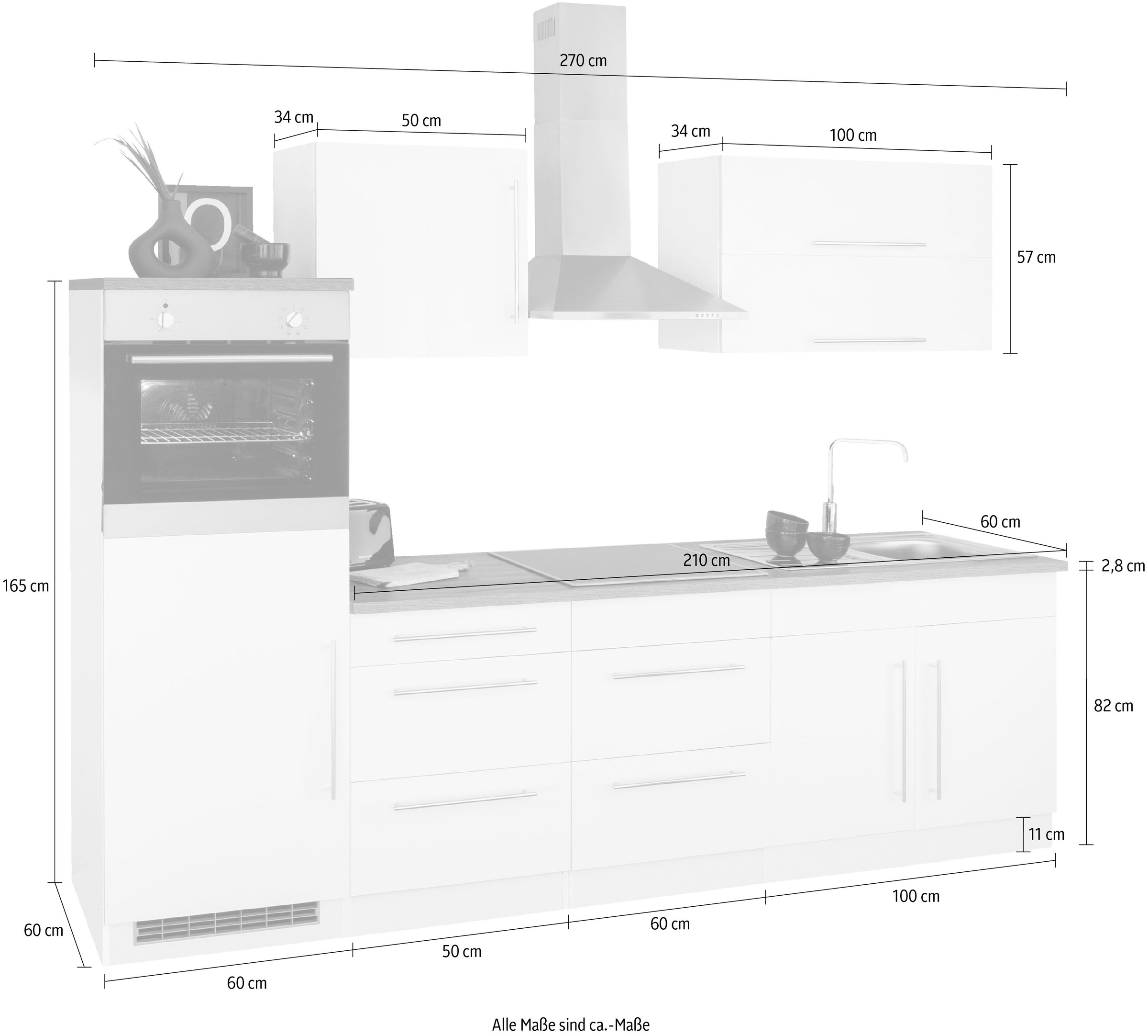 Küchenzeile ohne MÖBEL »Samos«, online HELD cm 270 kaufen Breite E-Geräte,