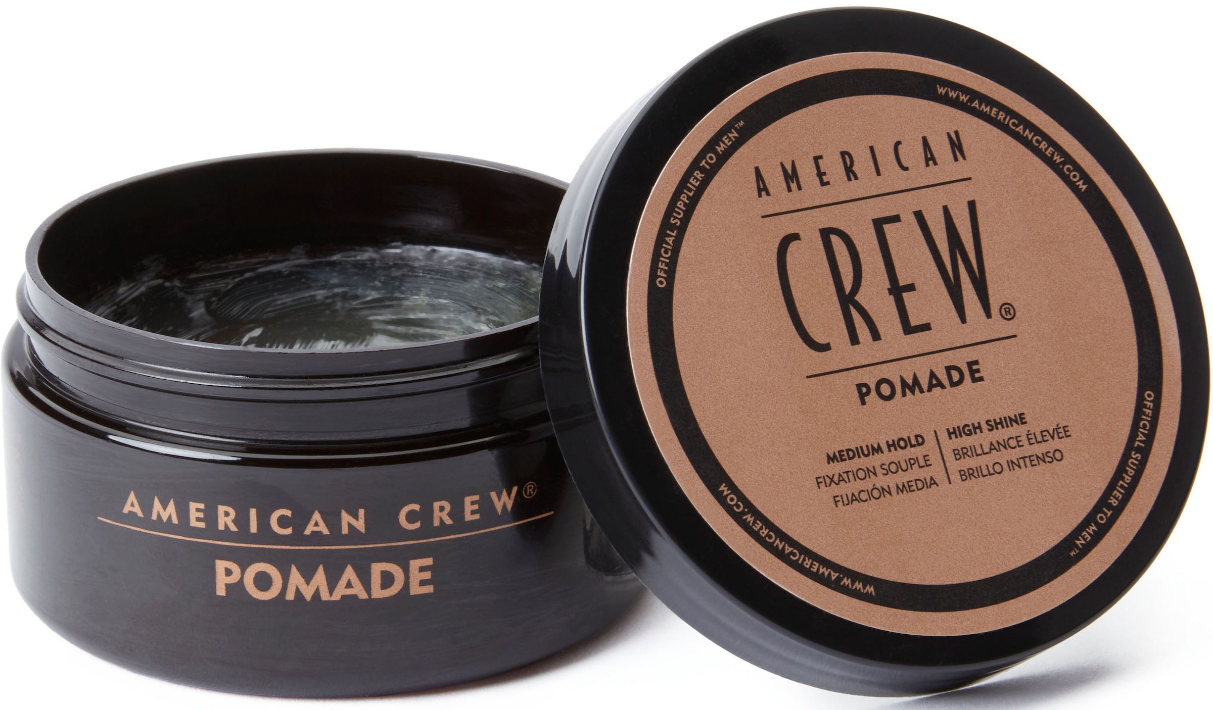 American Crew Styling-Creme »Pomade Duo Styling Set - Classic Pomade 85 gr + 50 gr«, (Set, 2 tlg.), Pomade für lockiges Haar, Shampoo-Probe für gepflegtes Männerhaar.