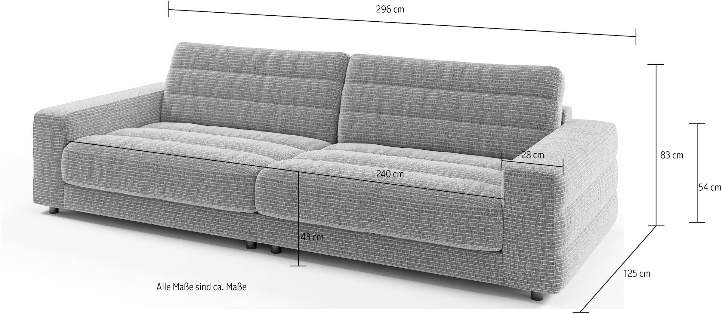 3C Candy Big-Sofa »Stripes Megasofa, tolle Verarbeitungsdetails, bequem und komfortabel«, Lose Rückenkissen, mit feiner Quersteppung