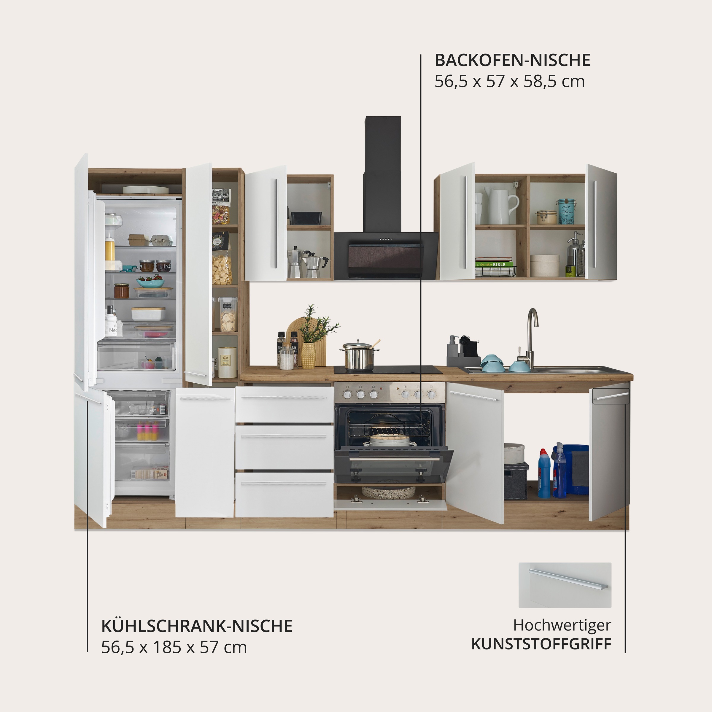 KOCHSTATION Küchenzeile »Florida« Breite 300 cm, wahlweise mit E-Geräten,Softclose für Türen/Schubkästen