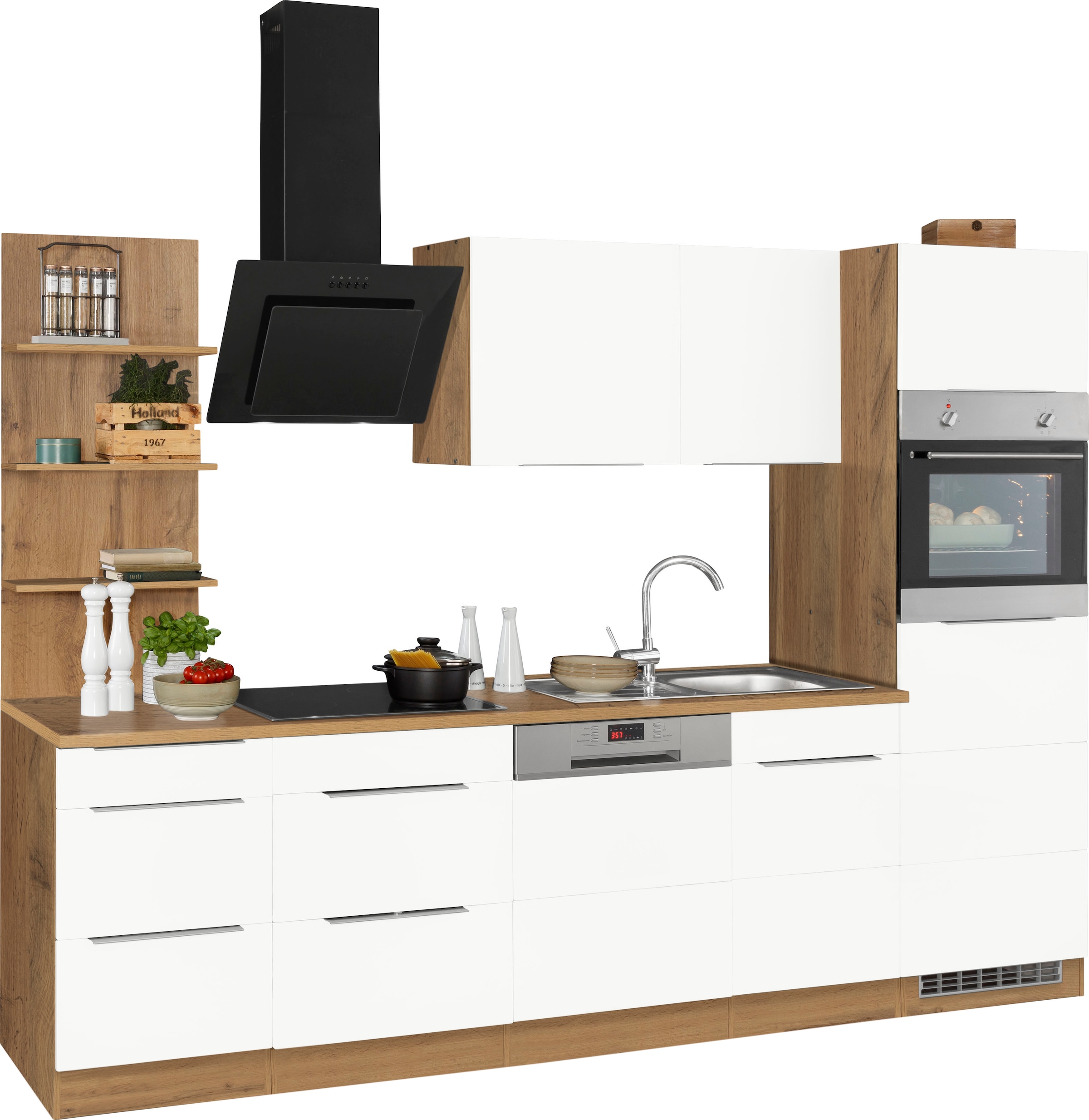 KOCHSTATION Küchenzeile »KS-Brindisi Breite 280 cm«, wahlweise mit E-Geräten und Induktion, mit MDF-Fronten und Regal