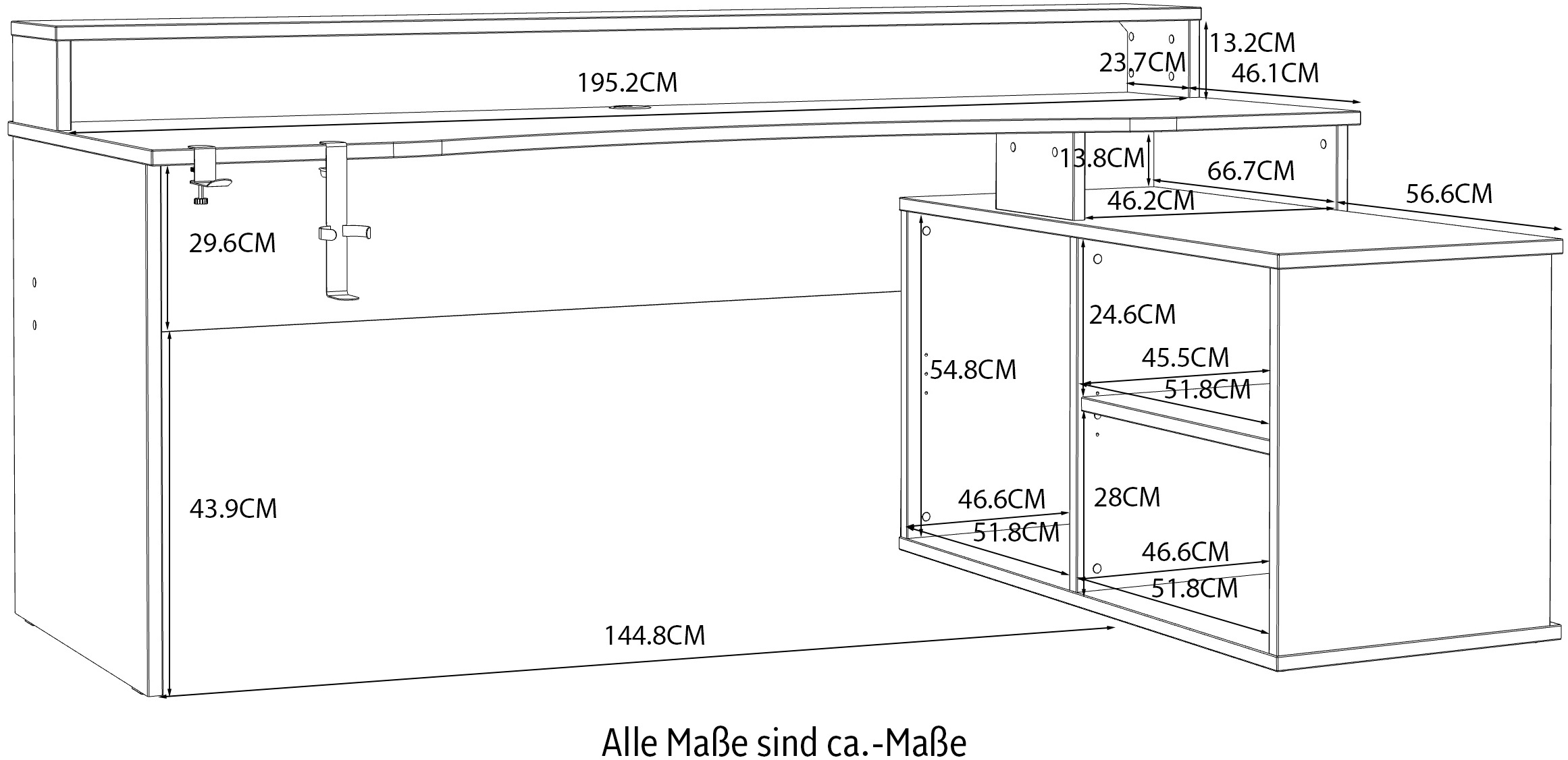 FORTE Gamingtisch »Tezaur«, mit RGB-Beleuchtung und Halterungen, Breite 200 cm, Ecktisch