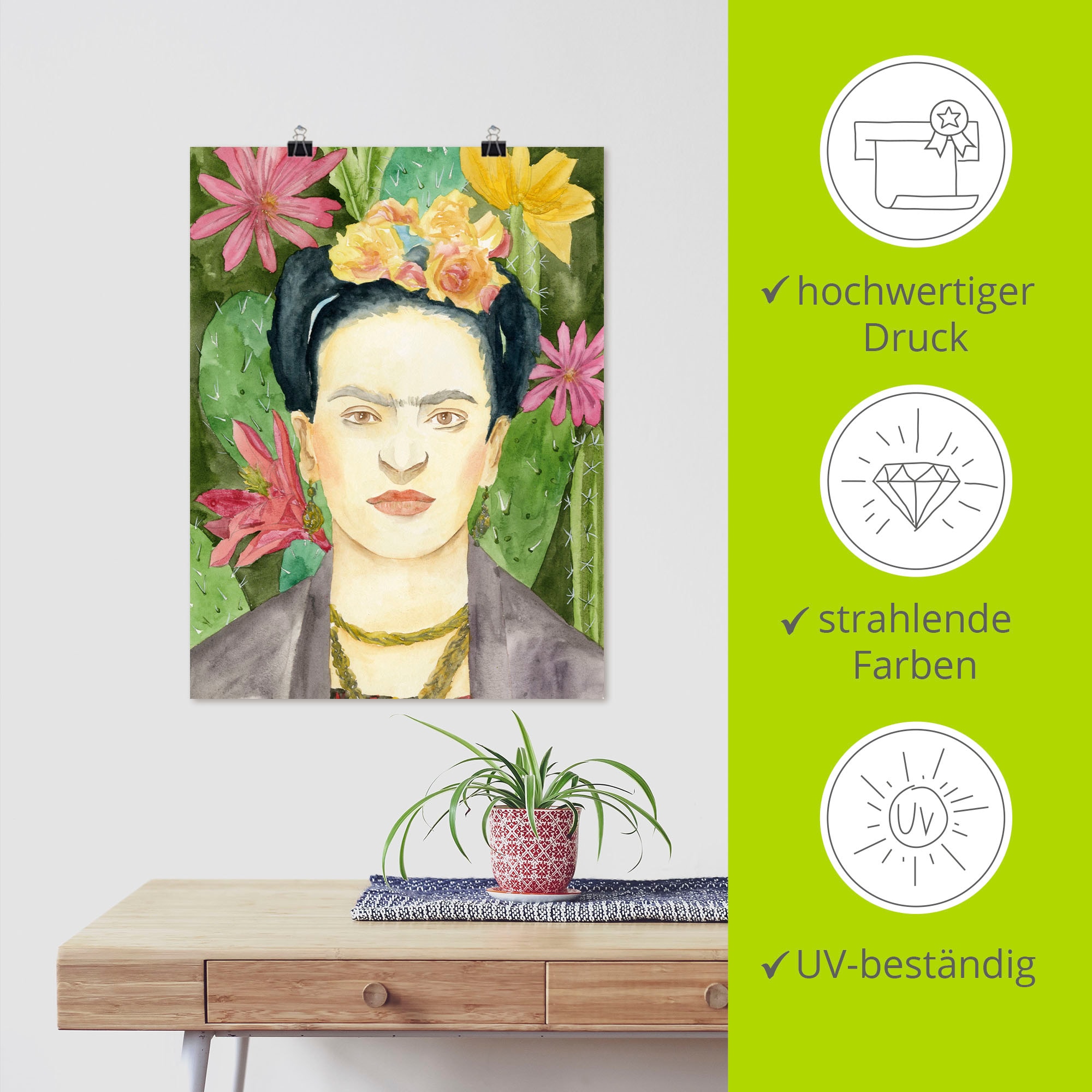 Artland Wandbild »Frida Kahlo I«, Bilder von Frauen, (1 St.), als Leinwandbild, Poster in verschied. Größen