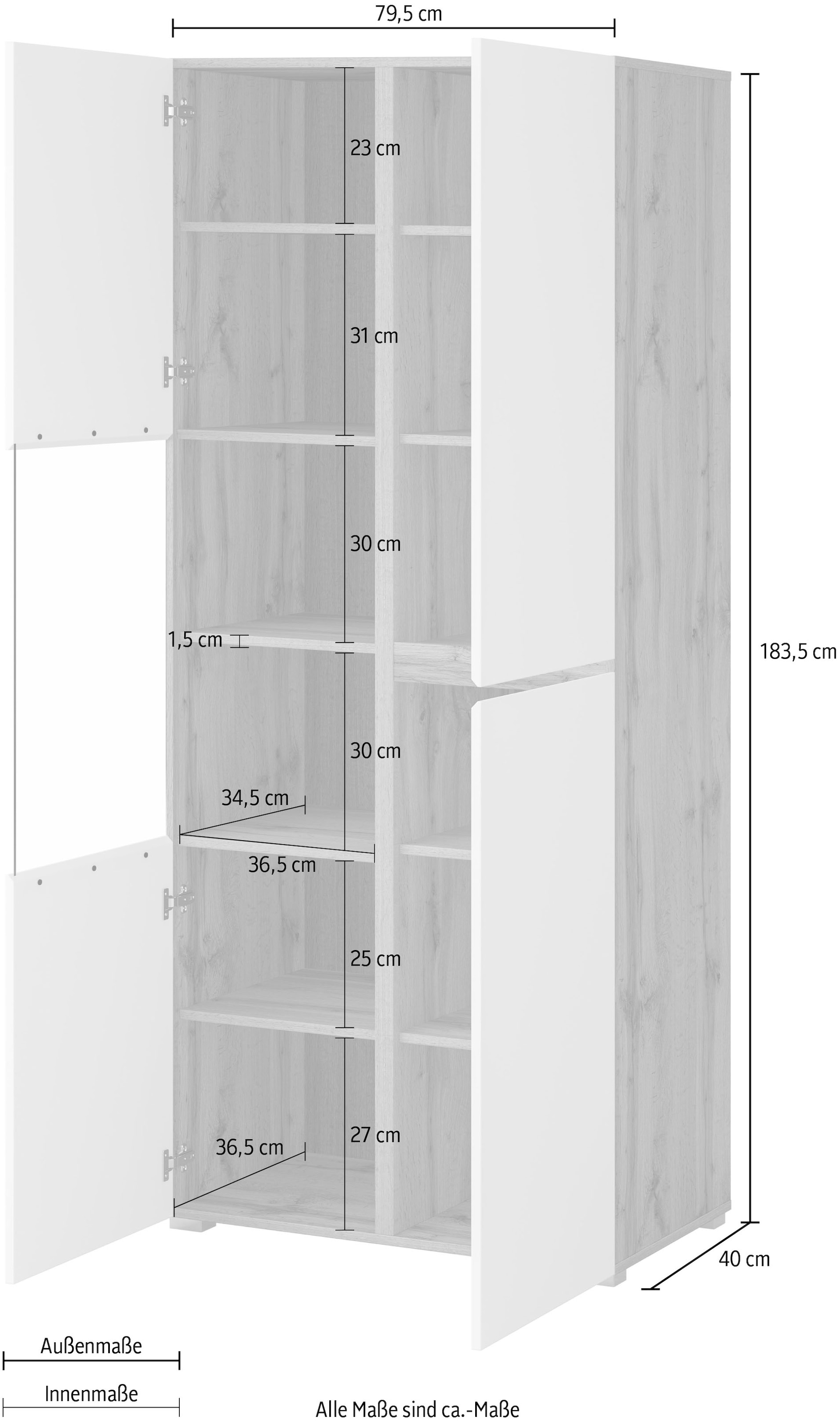 INOSIGN Vitrine »Cross, Höhe 183,5 cm, moderne grifflose Standvitrine mit 3 Türen«, Hochschrank mit viel Stauraum, Glastür und verstellbaren Einlegeböden