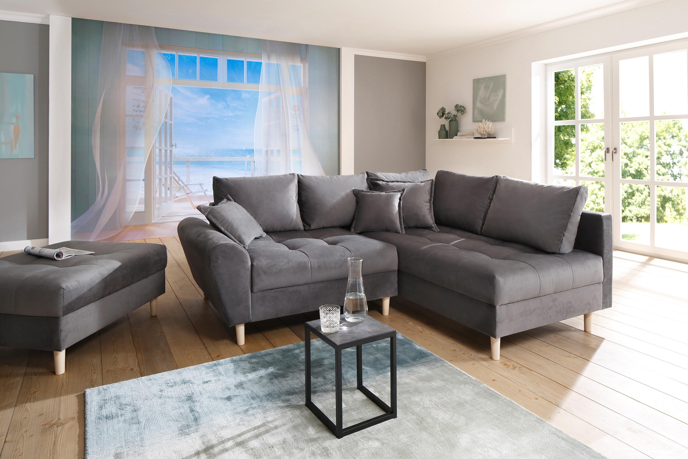 Home affaire Ecksofa Rice, mit Hocker und Zier-/Rückenkissen günstig online kaufen