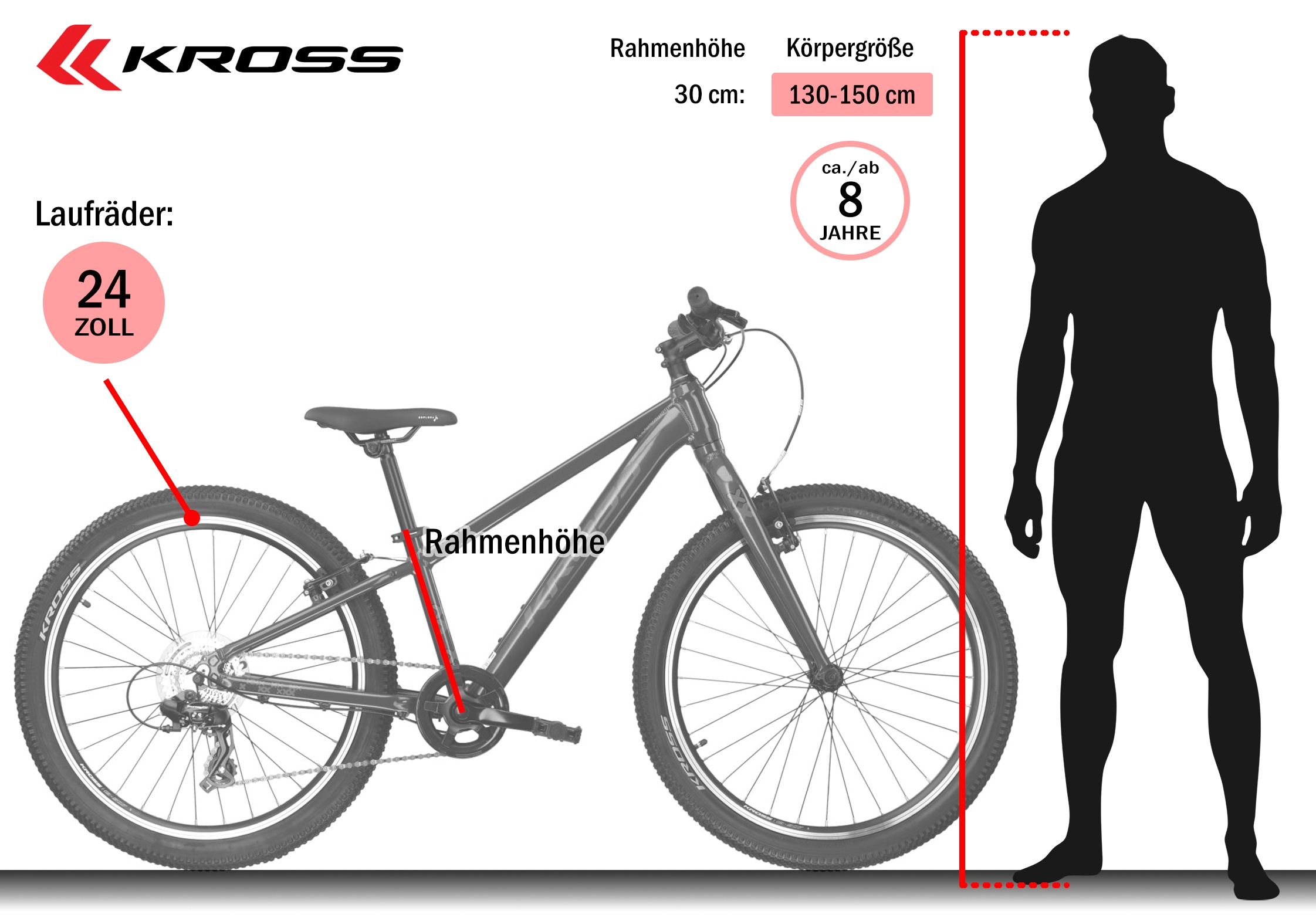 Kross Kinderfahrrad »Kinder-MTB Level Jr 1.0« 8 Gang Shimano TOURNEY TX800 Schaltwerk Kettenschaltung