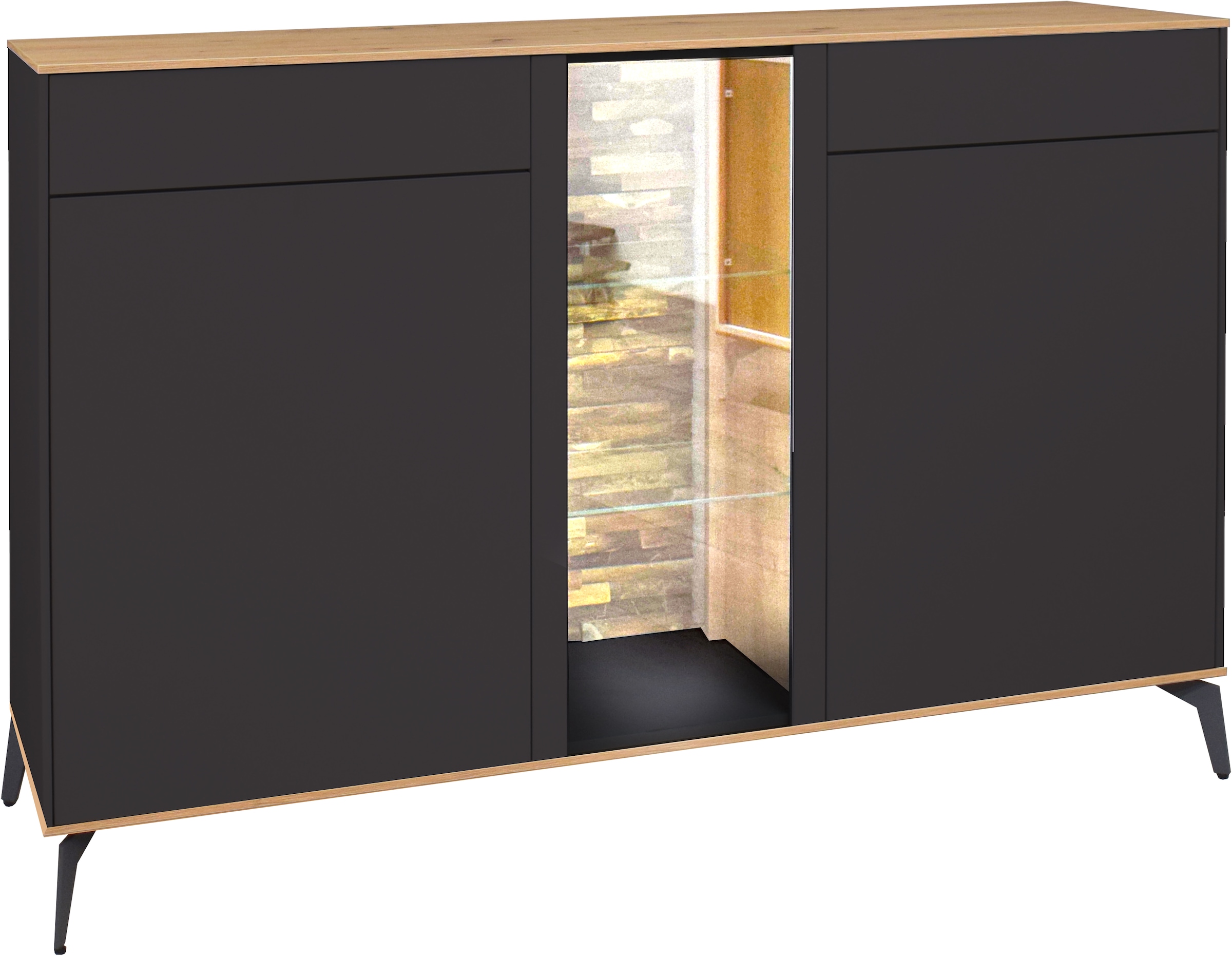 Mäusbacher Kommode, Faro Sideboard 159 cm, inkl. Beleuchtung, Push to open, Metallfüße