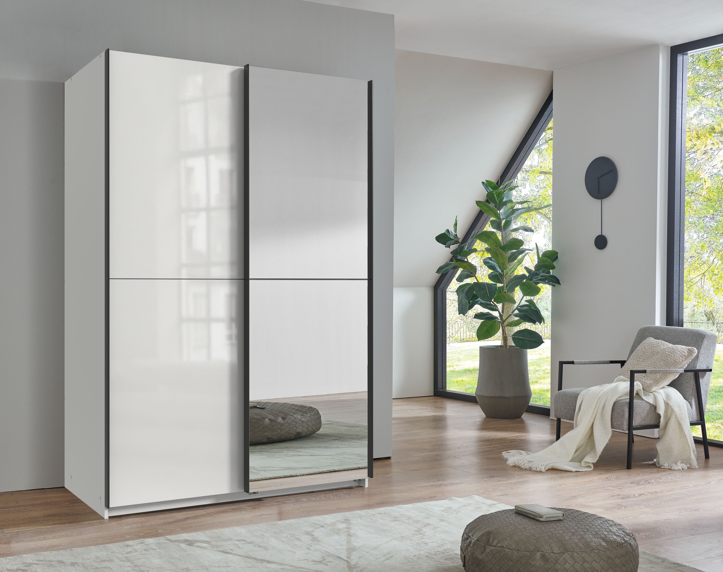 Wimex Kleiderschrank »Mugano, B/T/H 135 oder 180/65/198cm, Made in Germany«, (wähle Deine Ausstattung: Basic oder Premium!), 2 Schwebetüren mit oder ohne Spiegel, Metallgriffe