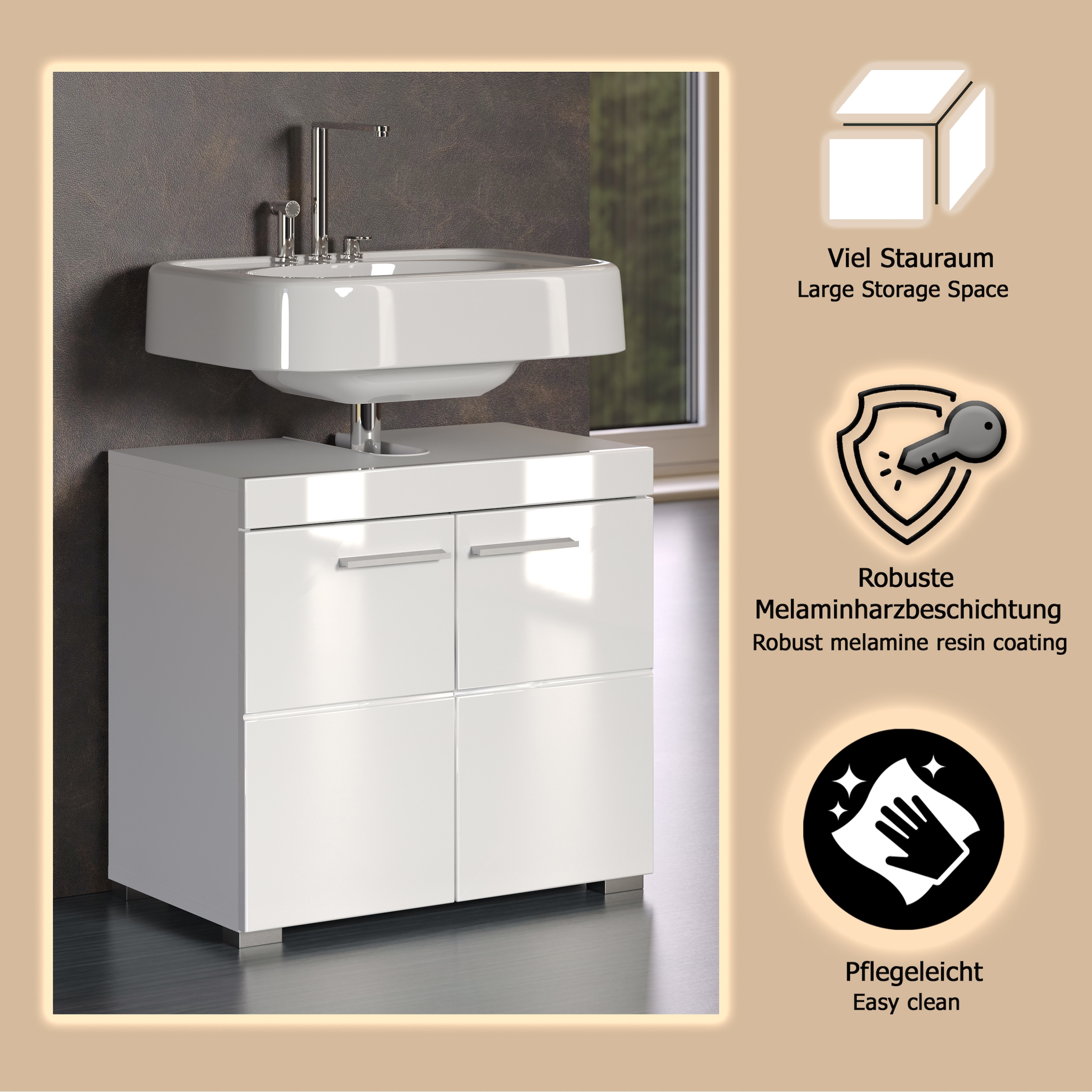 welltime Waschbeckenunterschrank »Avena«, Waschtisch 2türig- Aussparung 26/8 cm - (B/T/H) 60/34/56 cm