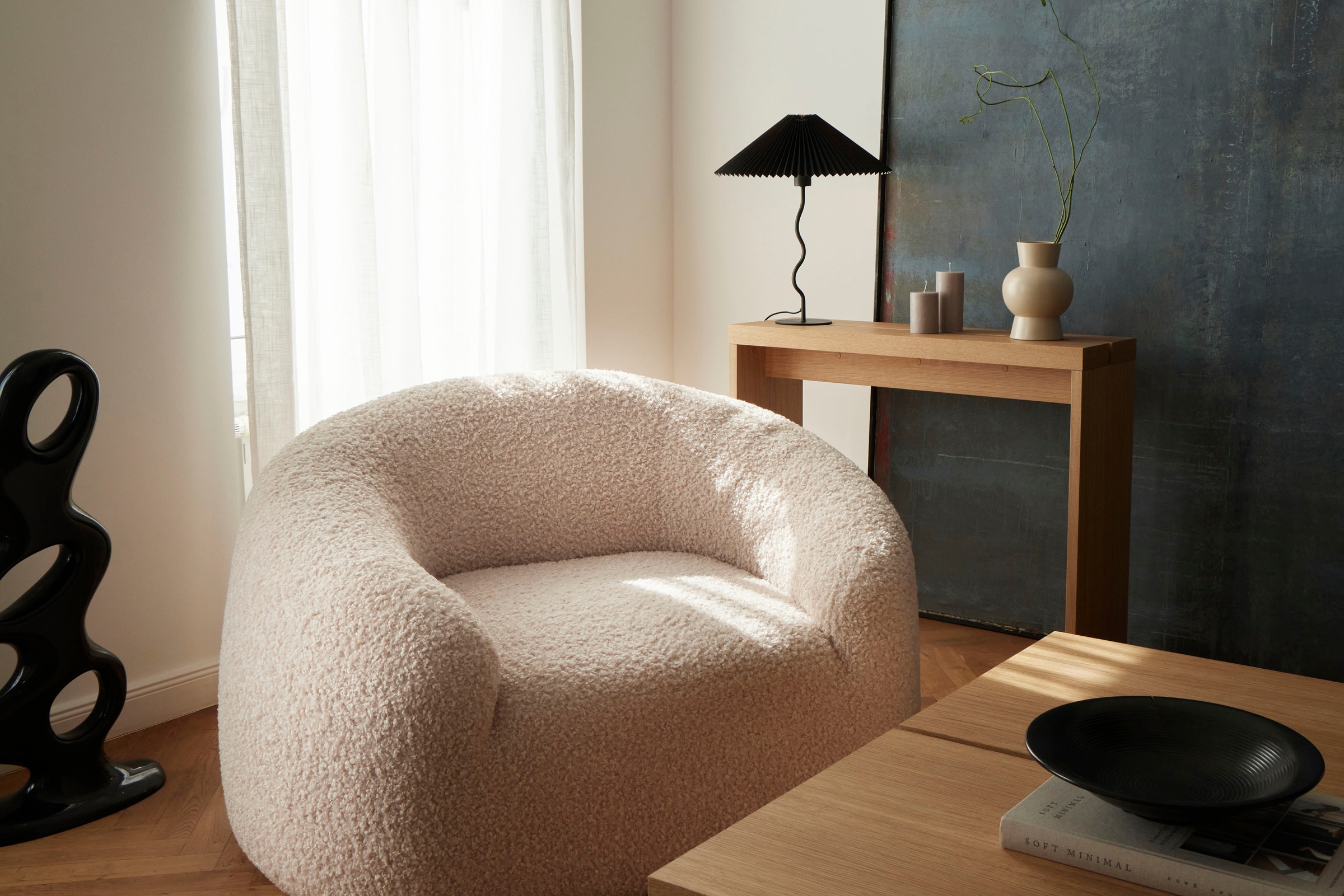 LeGer Home by Lena Gercke Sessel »YANI Relaxsessel, Loungesessel, Maße B/T/H: 127/96/76 cm«, organische Form, mit Wellenunterfederung, auch in Bouclé