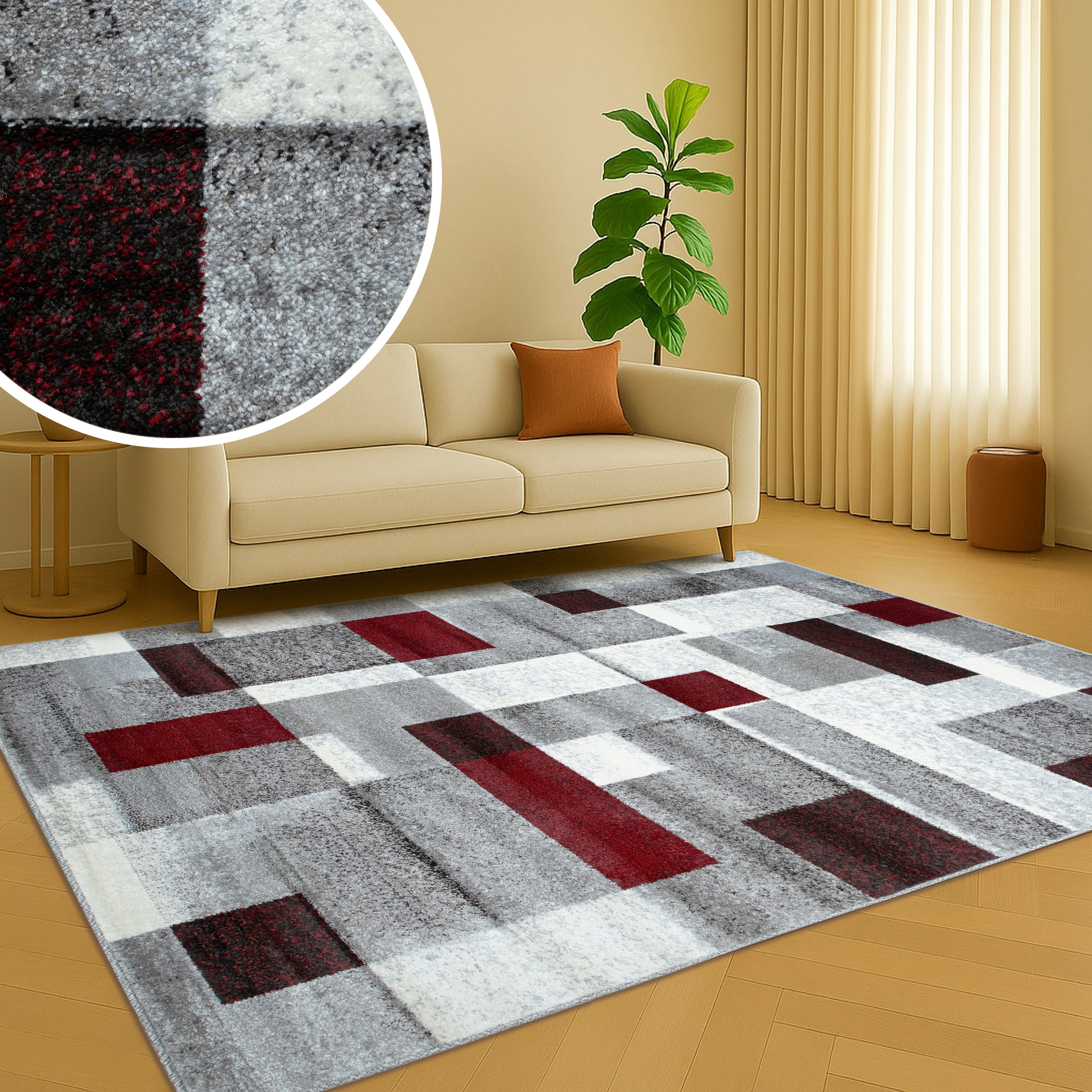 OTTO home Teppich »Corine« rechteckig 9 mm Höhe mit besonders weichem Flor, Kurzflor, modernes Karo-Design,