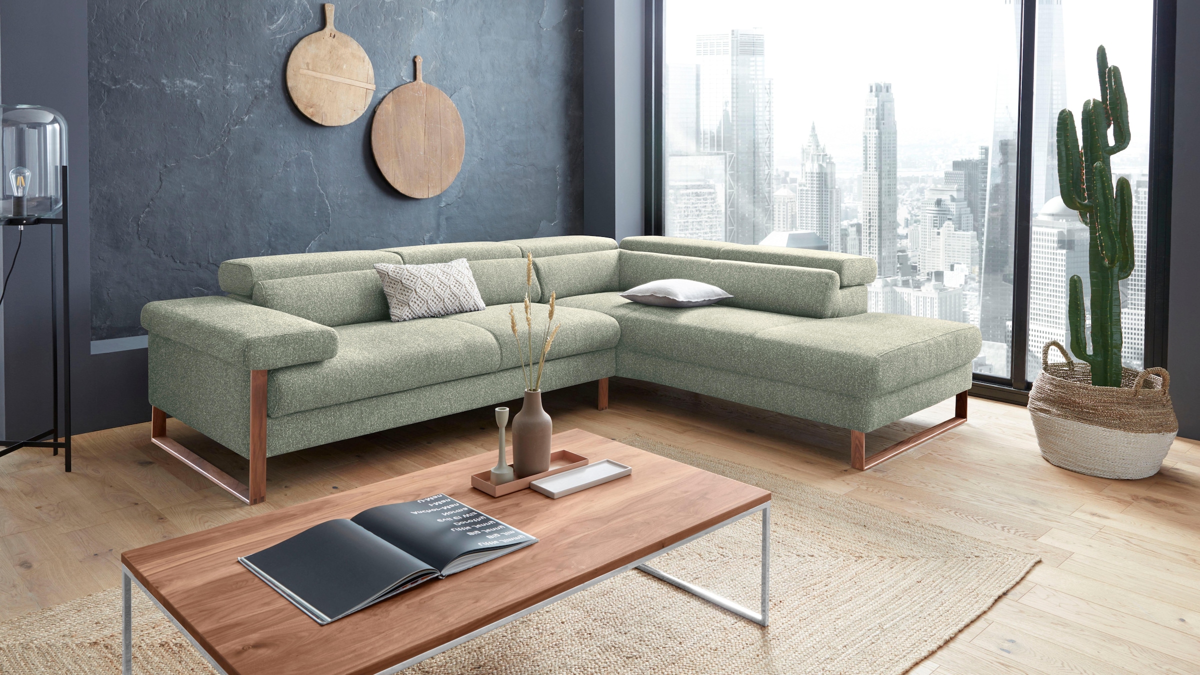 W.SCHILLIG Ecksofa "finn", German Design Award 2016, Fußgestell Nussbaum na günstig online kaufen