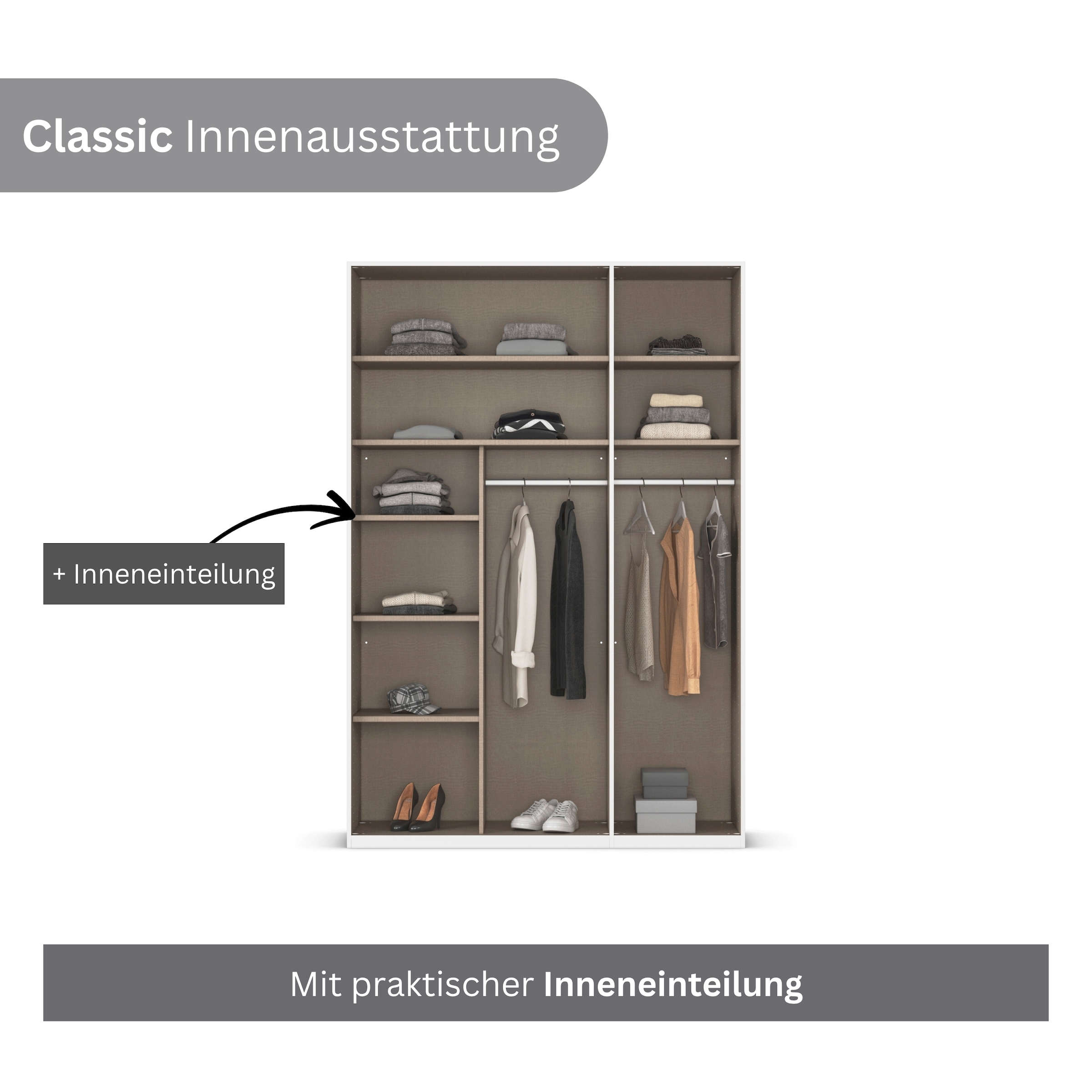 LeGer Home by Lena Gercke Kleiderschrank »Schrank Garderobe Ankleide Schlafzimmer Flur Serina«, (in 3 verschiedenen Ausstattungen BASIC/CLASSIC/PREMIUM), in 6 Breiten (101 - 401 cm) mit Front Glas oder Dekor MADE IN GERMANY