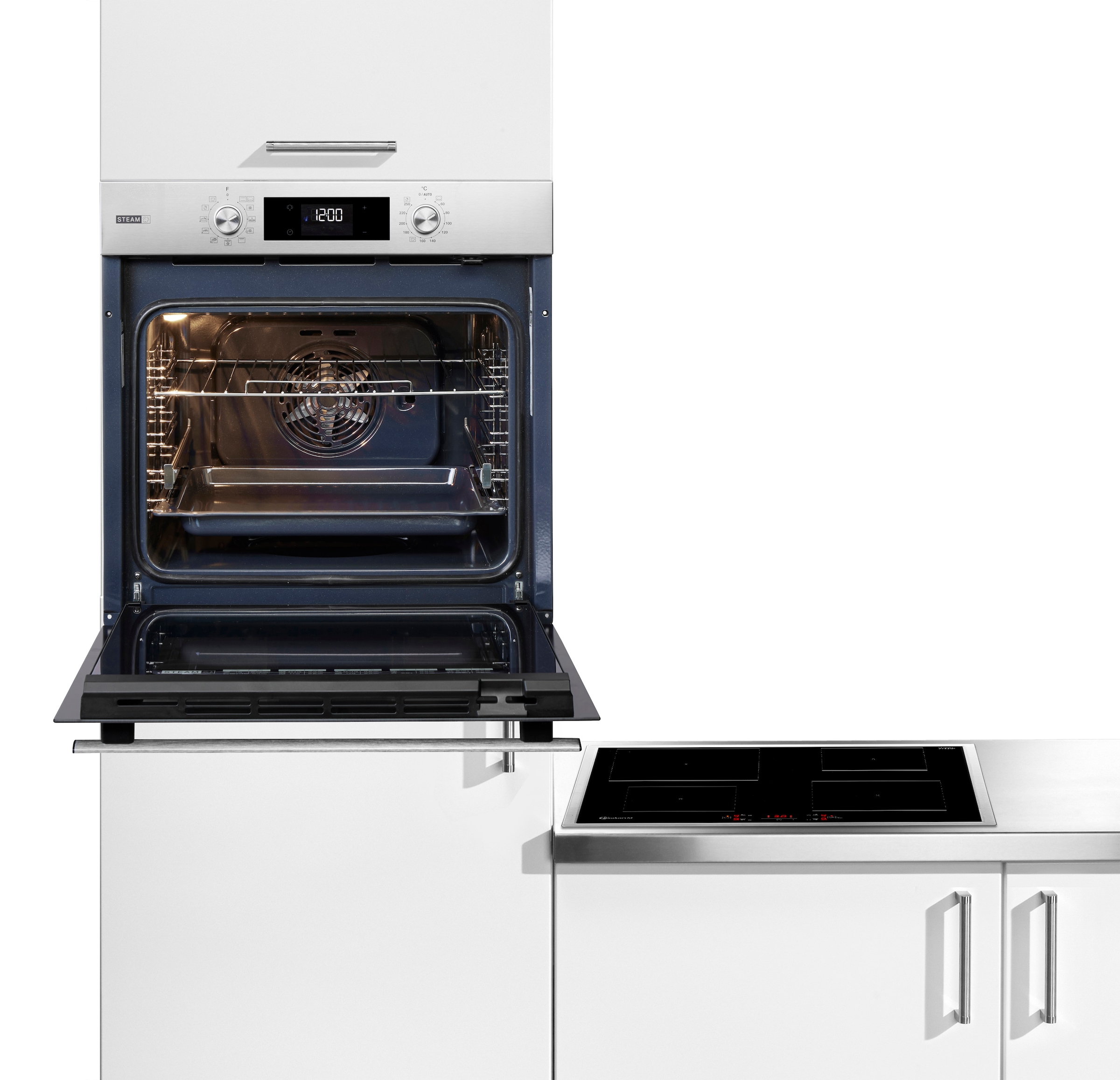 BAUKNECHT Backofen-Set »BAKO 780 Steam IND IN« mit 1-fach-Teleskopauszug Set, 2 Stk. tlg. GentleSteam - für ein saftiges Inneres und ein knuspriges Äußeres