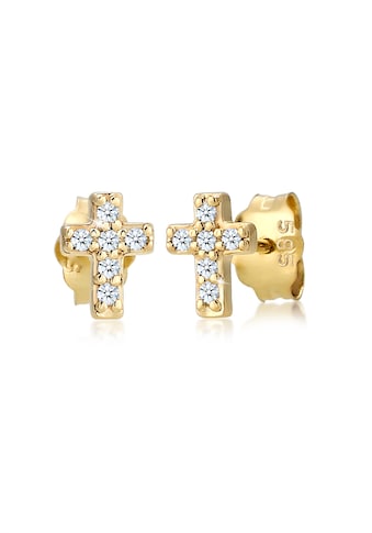 Paar Ohrstecker »Kreuz Religion Diamant (0.06 ct) 585er Gelbgold«