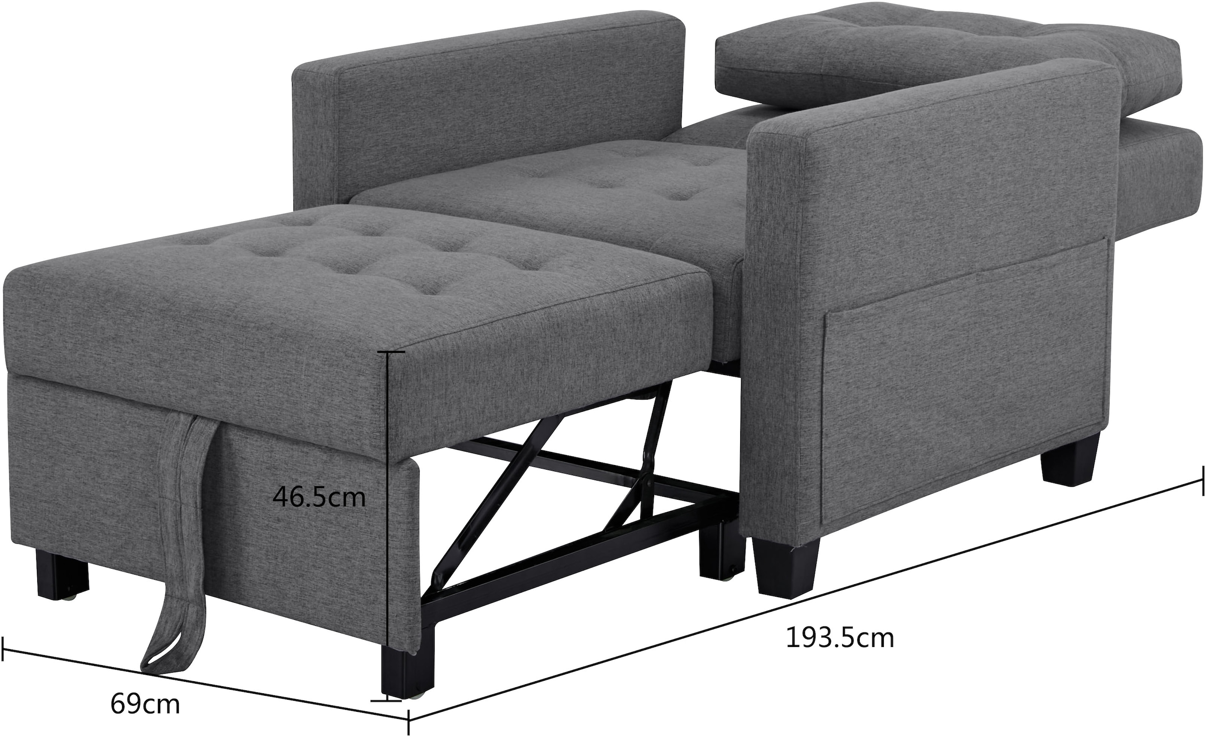 OTTO home Sessel »TYLLI, 91 cm, wandelbar zum Gästebett, Schlafliege, klappbar« verstellbarer Rückenlehne, Klappmechanismus, Webstoff