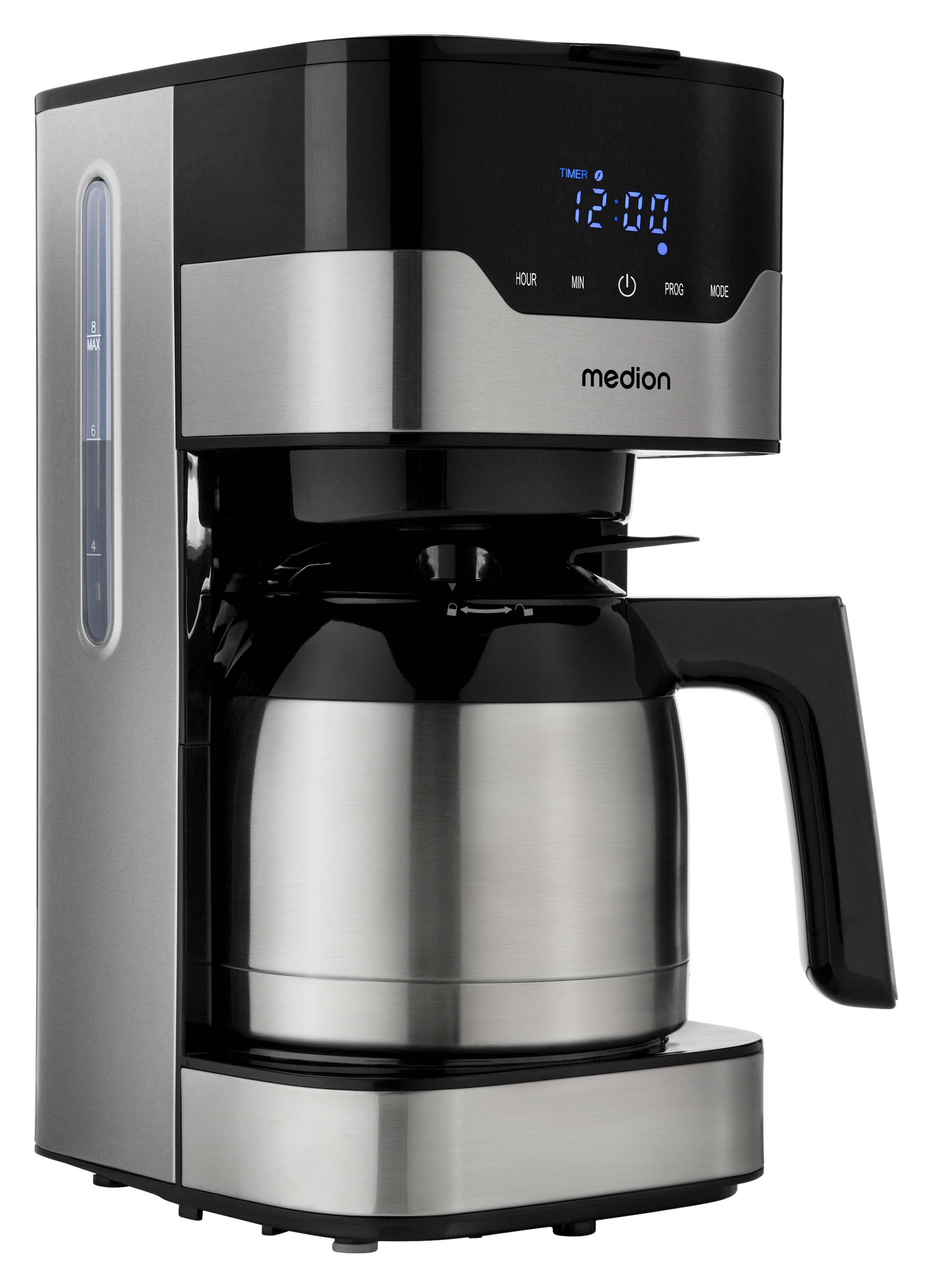 Medion® Filterkaffeemaschine »MD 18458, Aromawahlschalter mit 3 Stufen, 1,2 L Edelstahlkanne, Timer«, 1,2 l Kaffeekanne, Papierfilter, 1x4, Wasserstandsanzeige, Tropfstopp