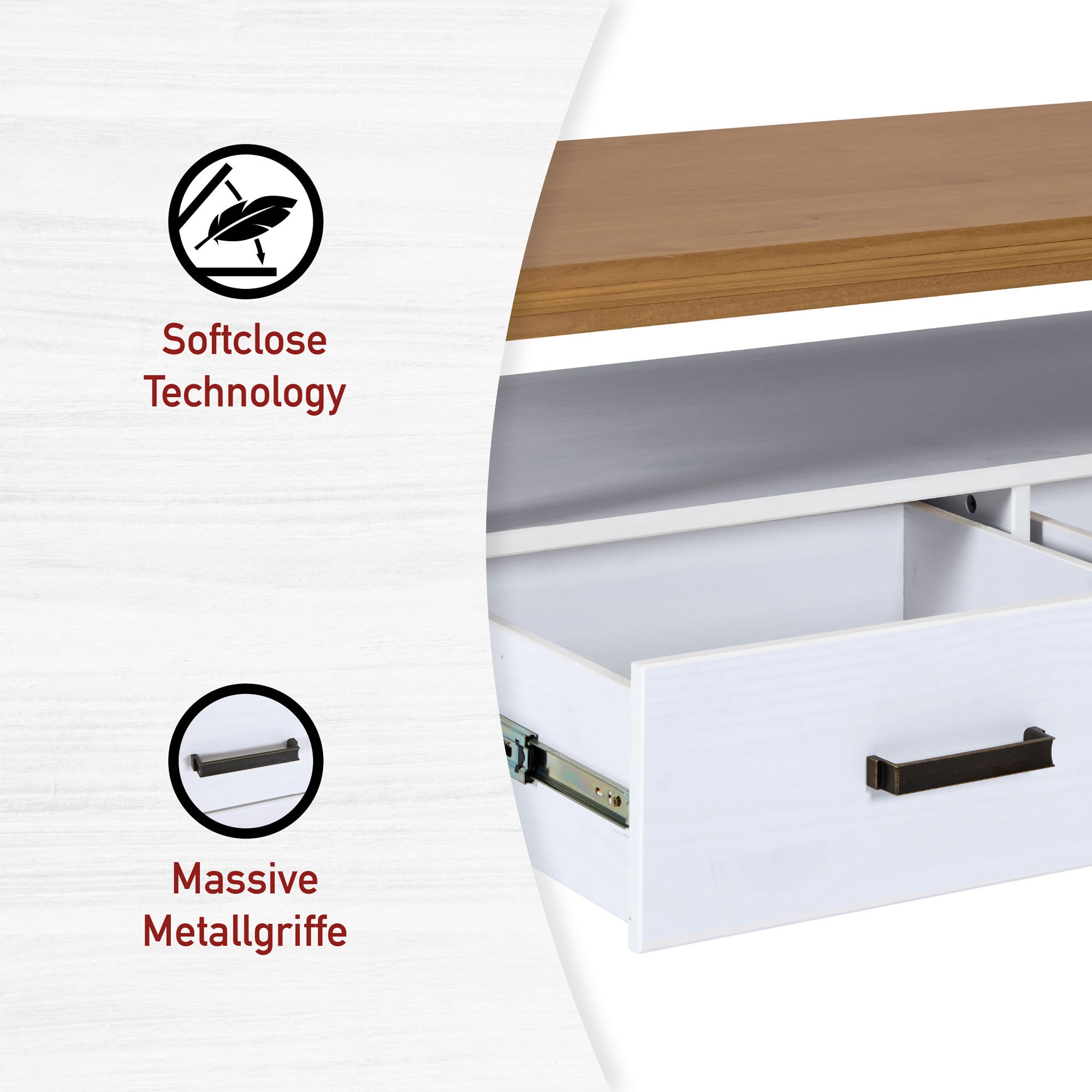 Inter Link Couchtisch »Couchtisch Maluno« 1 Stk. tlg. Kiefer Massiv, Soft-Close, Stauraum, BxTxH: ca. 119,40 x 60 x 49 cm