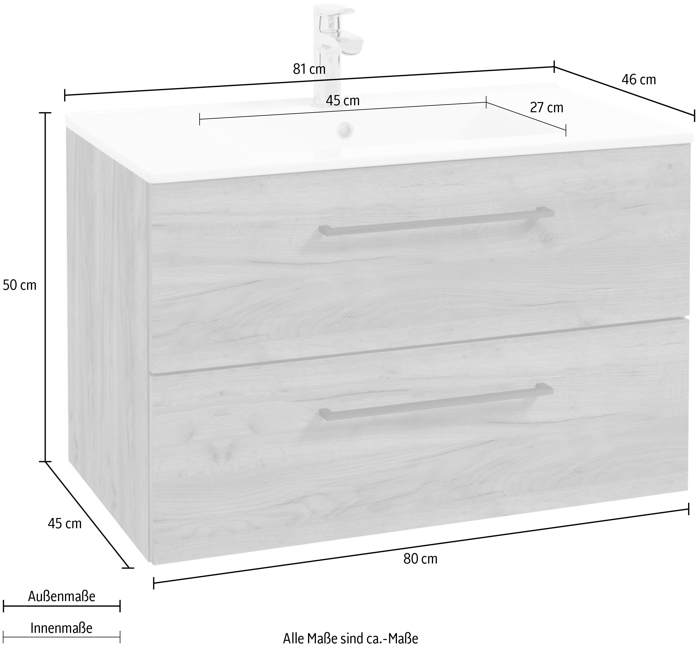 welltime Waschtisch »Palermo«, Badmöbel inkl. Waschbecken, Breite 80 cm