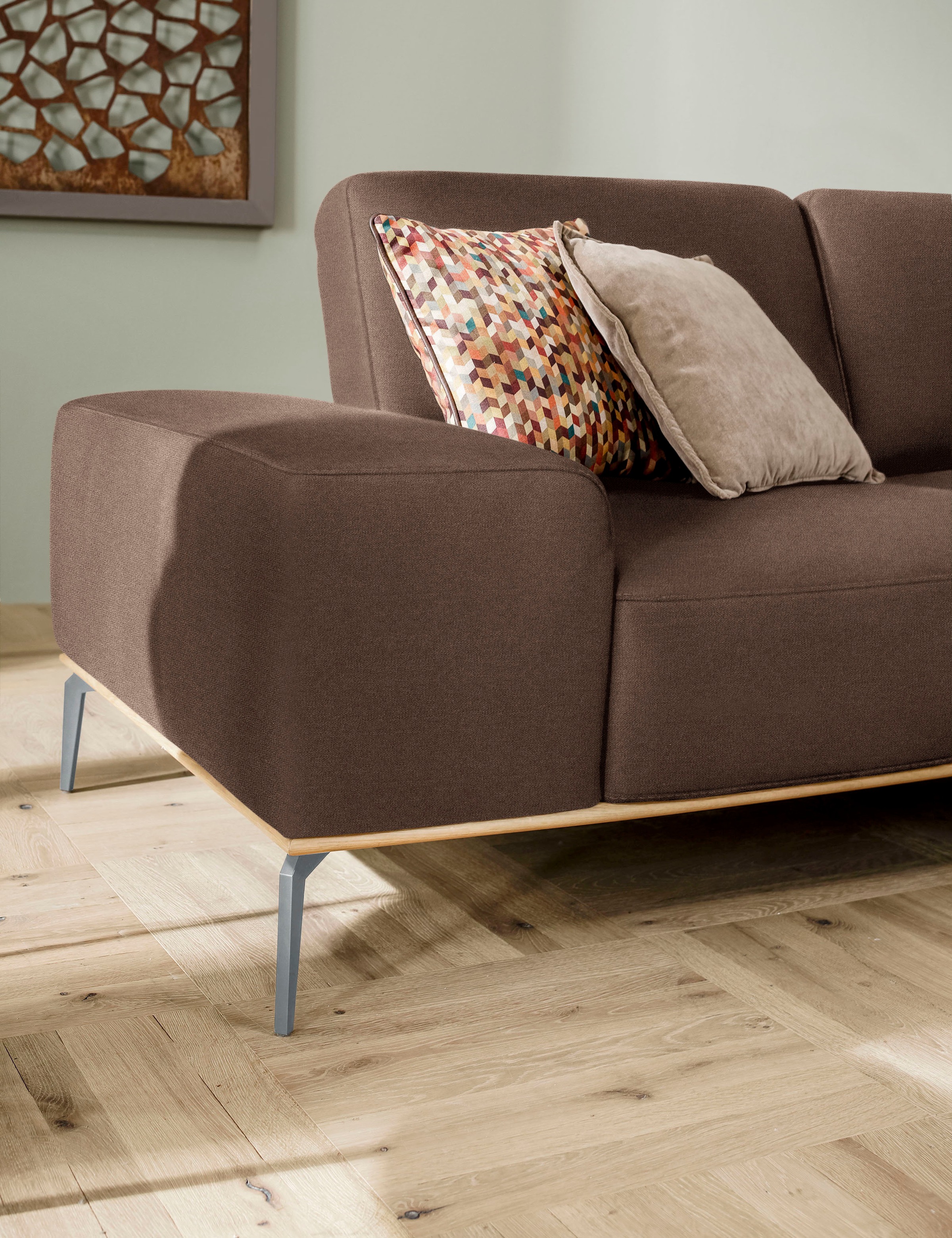 W.SCHILLIG Ecksofa »run, Designsofa mit tollem Sitzkomfort, bequem, L-Form«, mit elegantem Holzsockel, Füße in Silber matt, Breite 299 cm