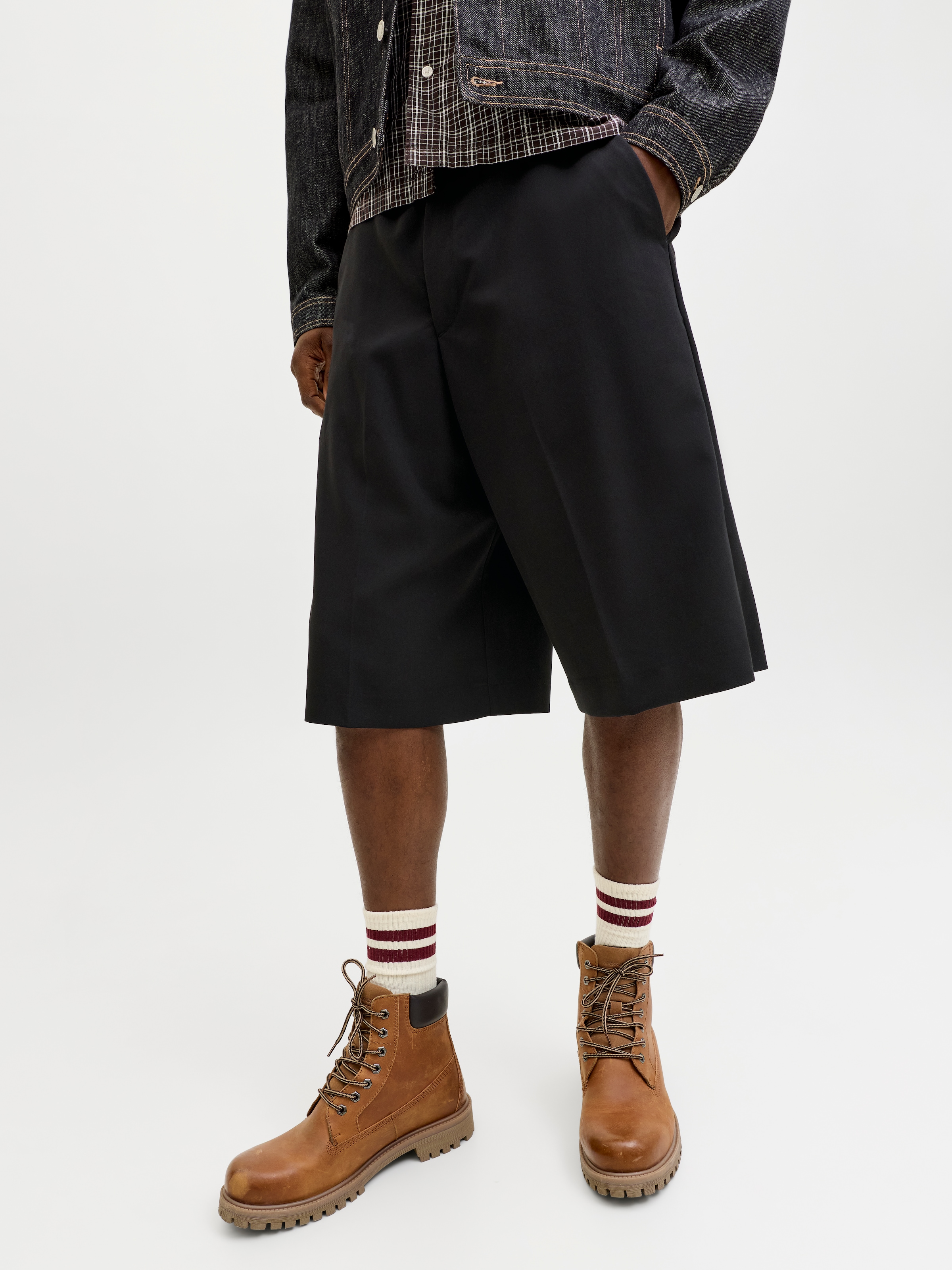 Jack & Jones Chinoshorts »JPSTOWEN TOBY CHINO SHORTS XLNG LN«  Materialmix, baggy fit, hohe Taille