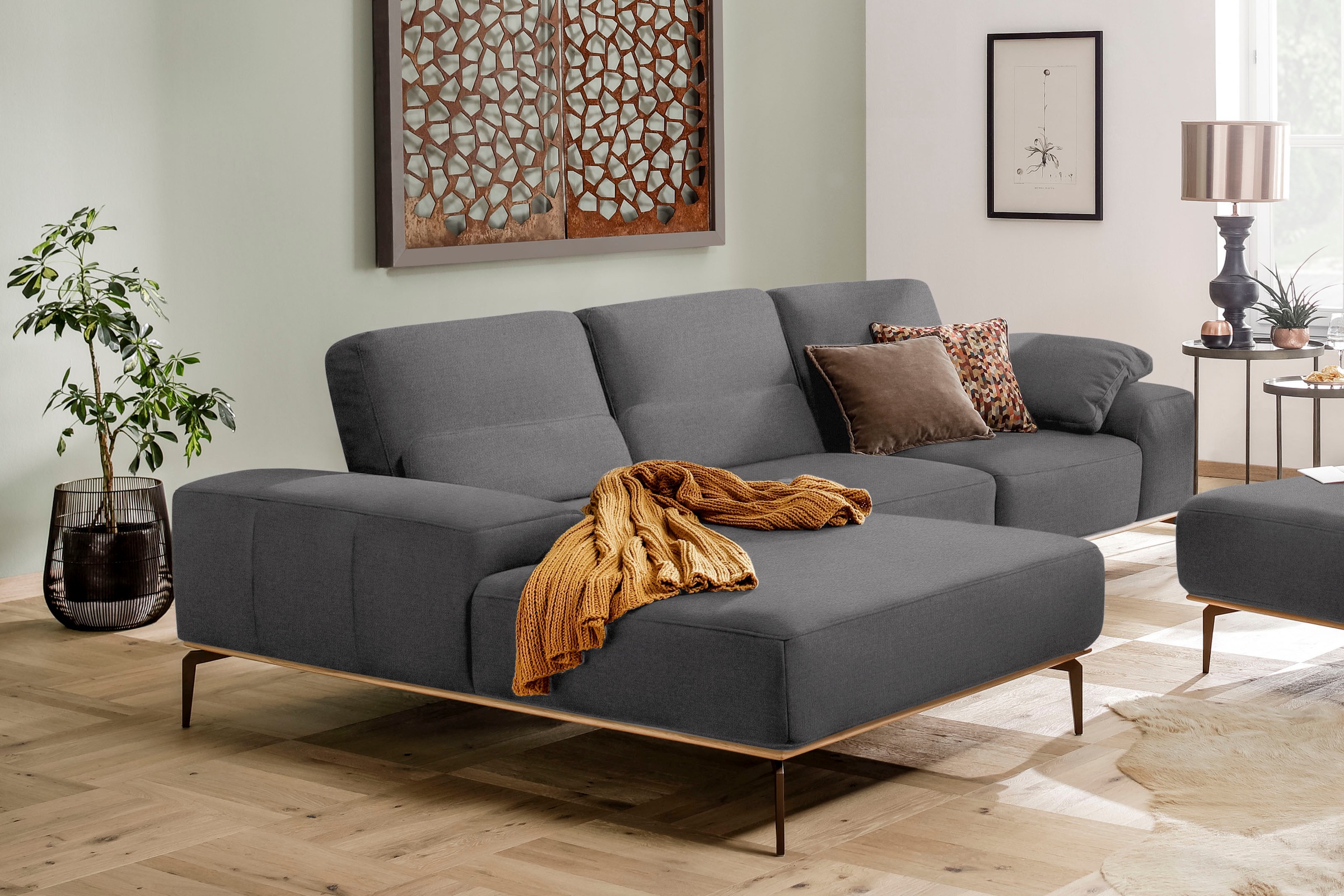 W.SCHILLIG Ecksofa "run", mit Holzsockel, Füße in Bronze pulverbeschichtet, günstig online kaufen